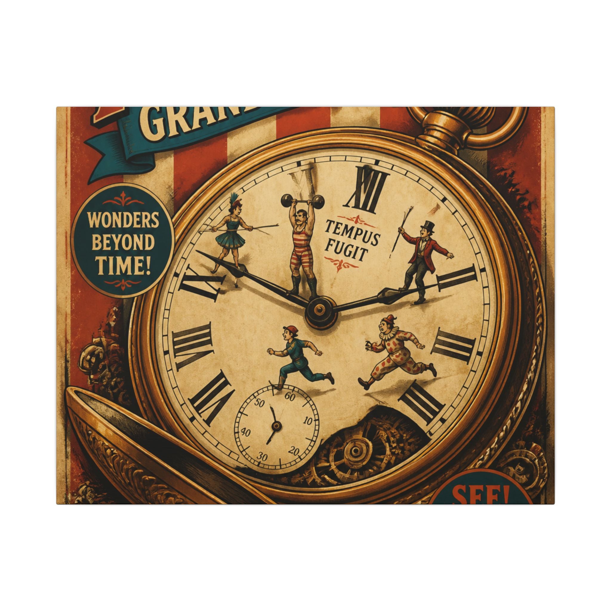 Pocket Watch Performers Wall Art Canvas 16×20 Vintage Circus Kitchen Decor Maximalist Print