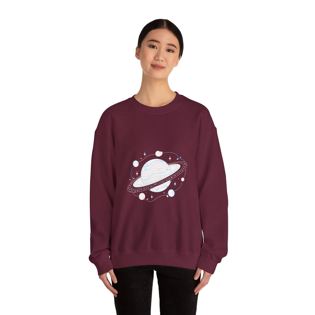 Matching Couple Sweatshirt - Astronaut & Planet Matching Couple Premium Fleece Sweatshirt Minimalist Art His Hers Christmas Gift - Design B