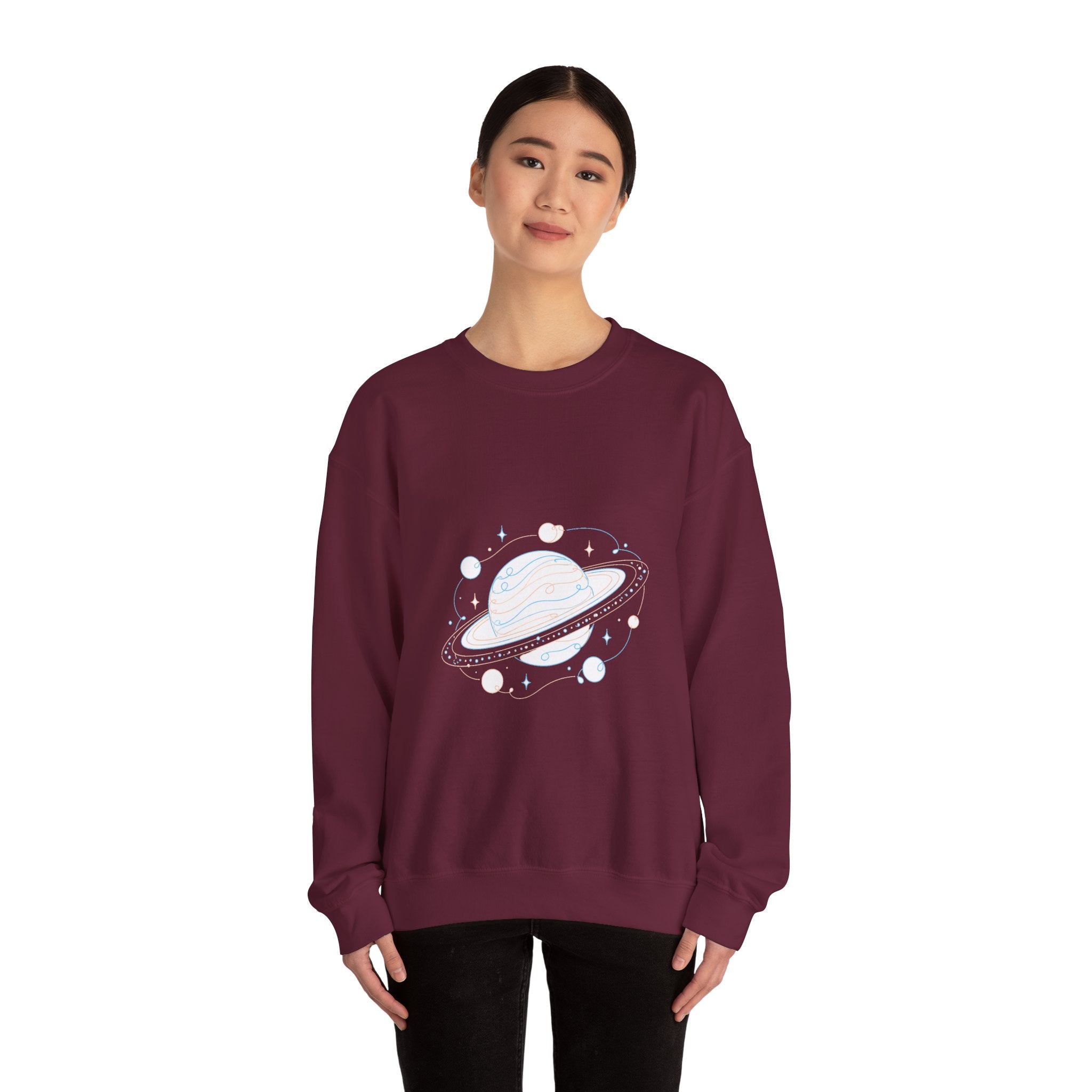 Matching Couple Sweatshirt - Astronaut & Planet Matching Couple Premium Fleece Sweatshirt Minimalist Art His Hers Christmas Gift - Design B