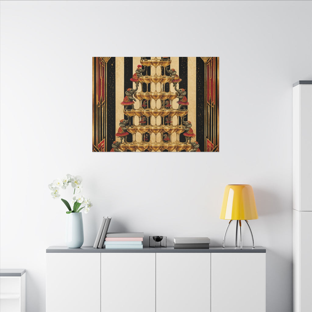 Champagne Tower Elephants Wall Art Canvas 24×36 Art Deco Bar Area Decor Maximalist Print