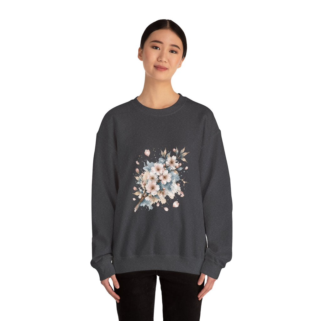Matching Couple Sweatshirt - Cherry Blossom & Maple Leaf Matching Couple Crewneck Sweatshirt Watercolor Art His Hers Engagement Gift - Design A