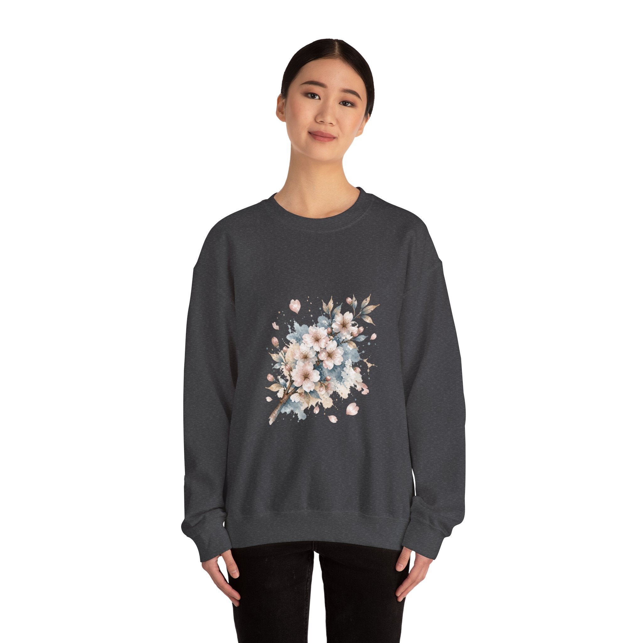 Matching Couple Sweatshirt - Cherry Blossom & Maple Leaf Matching Couple Crewneck Sweatshirt Watercolor Art His Hers Engagement Gift - Design A