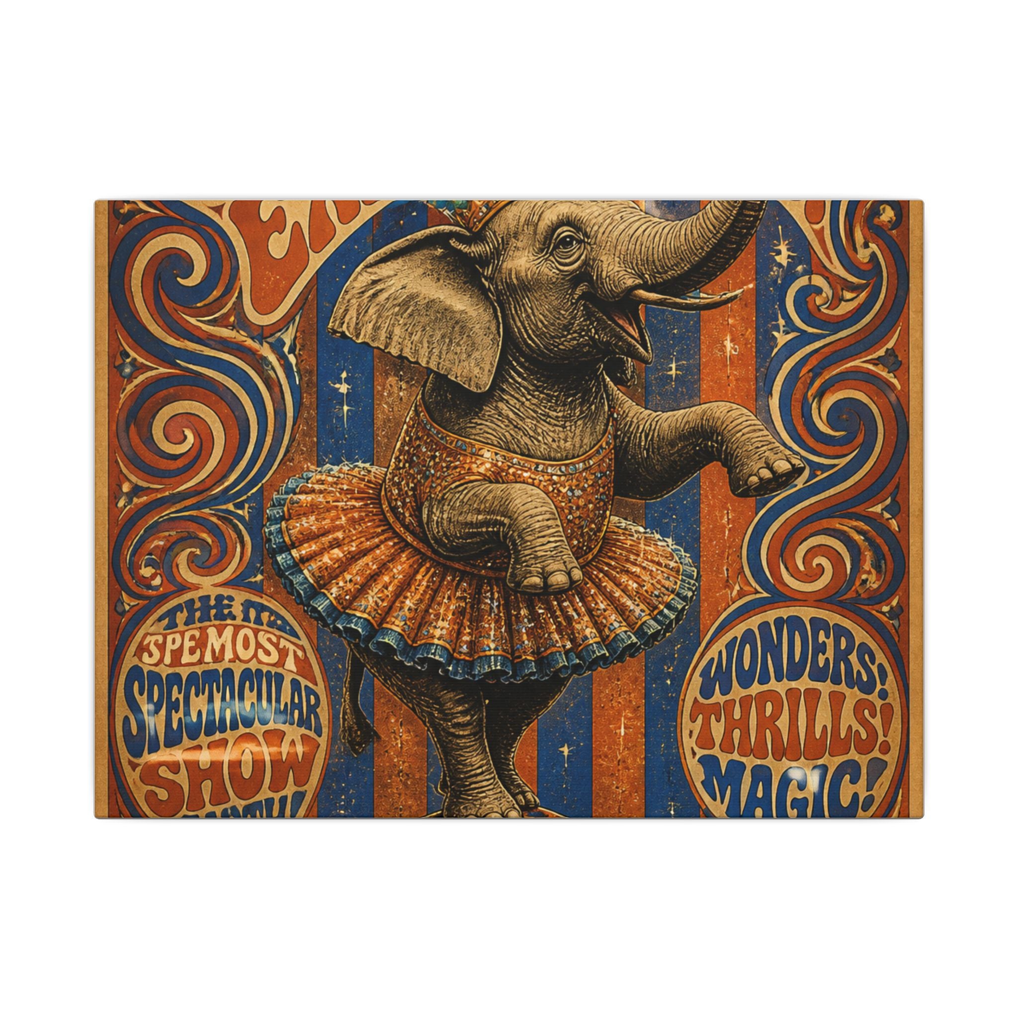 Elephant on Ball Wall Art Canvas 16×20 Psychedelic Cafe Decor Maximalist Print