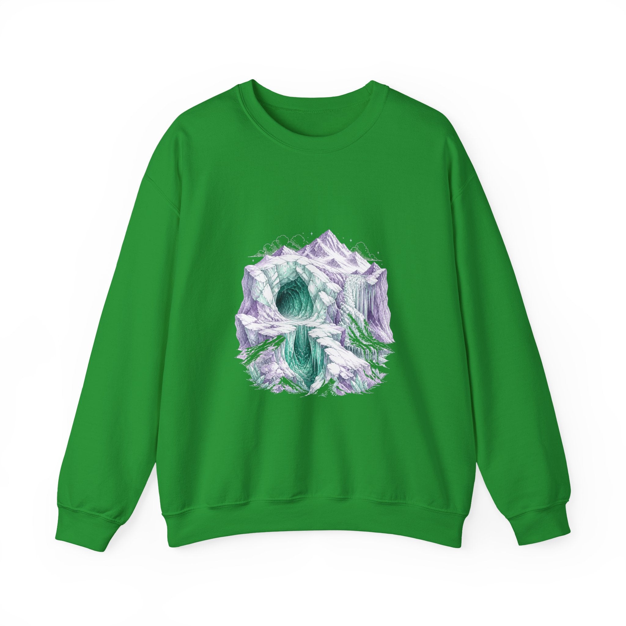 Matching Couple Sweatshirt - Volcano & Glacier Matching Couple Premium Fleece Sweatshirt Hand-Drawn Art His Hers Anniversary Gift - Design B