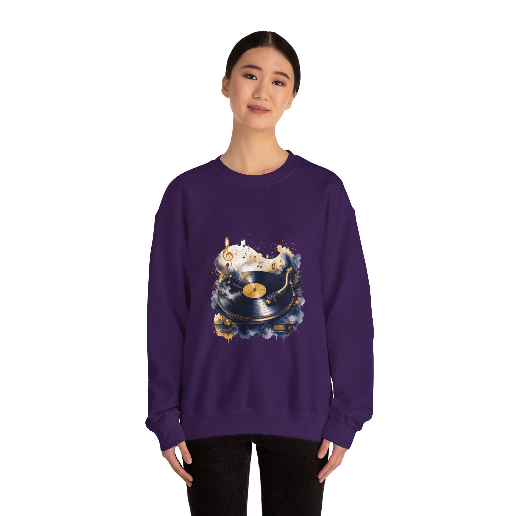 Matching Couple Sweatshirt - Vinyl & Cassette Matching Couple Crewneck Sweatshirt Watercolor Art His Hers Engagement Gift - Design A