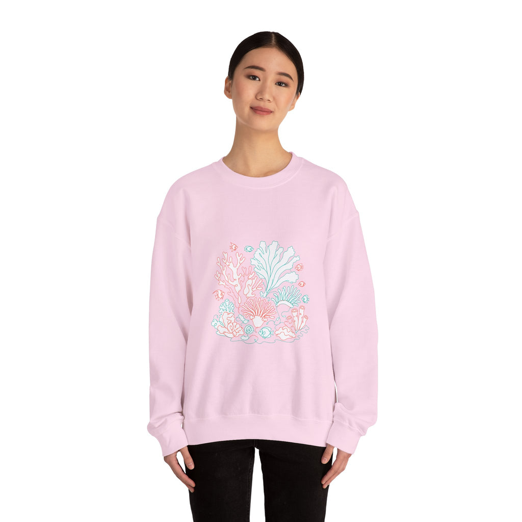 Matching Couple Sweatshirt - Coral Reef & Deep Sea Matching Couple Crewneck Sweatshirt Minimalist Art His Hers Valentine Gift - Design A