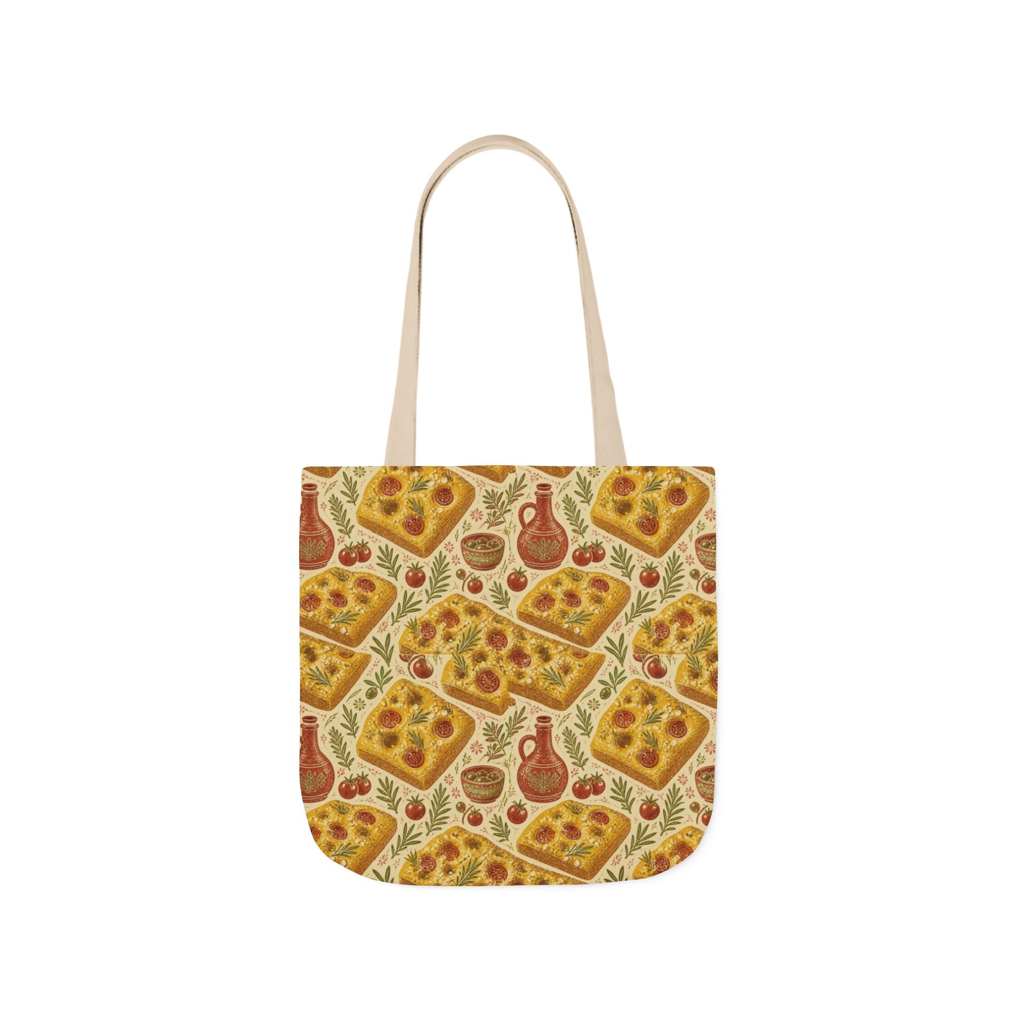 Focaccia Bread Canvas Tote Bag Mediterranean Kitchen Linocut Design Italian Cottagecore Gift
