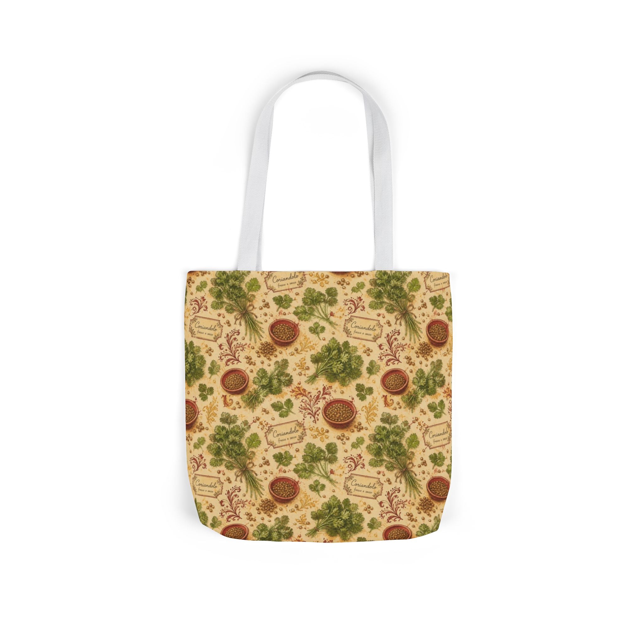 Coriander & Seeds Canvas Tote Bag Mediterranean Kitchen Watercolor Design Italian Cottagecore Gift