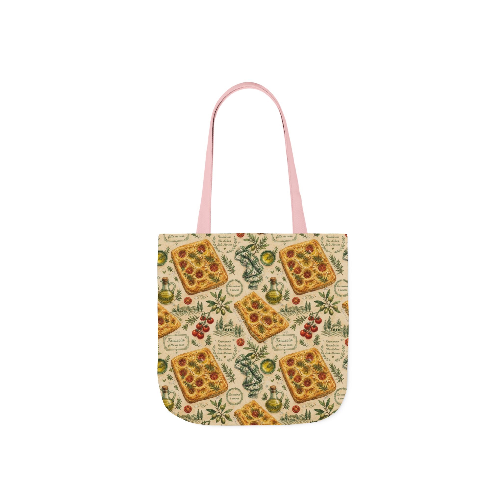 Focaccia Bread Canvas Tote Bag Mediterranean Kitchen Watercolor Design Italian Cottagecore Gift