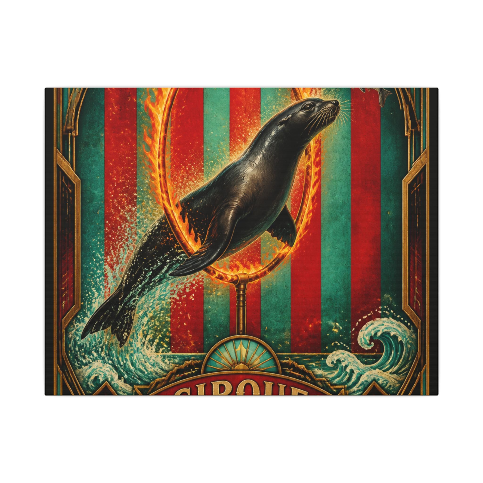 Seal Fire Hoop Wall Art Canvas 24×36 Art Deco Bar Area Decor Maximalist Print
