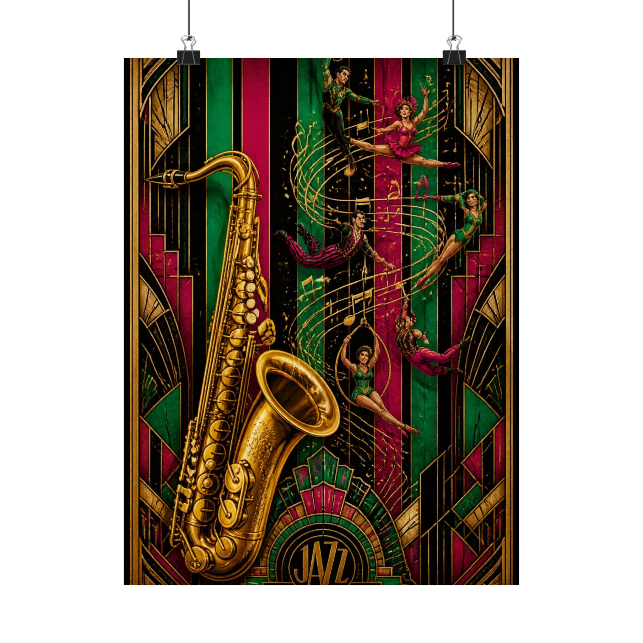 Saxophone Music Circus Wall Art Poster 18×24 Art Deco Entryway Decor Maximalist Print