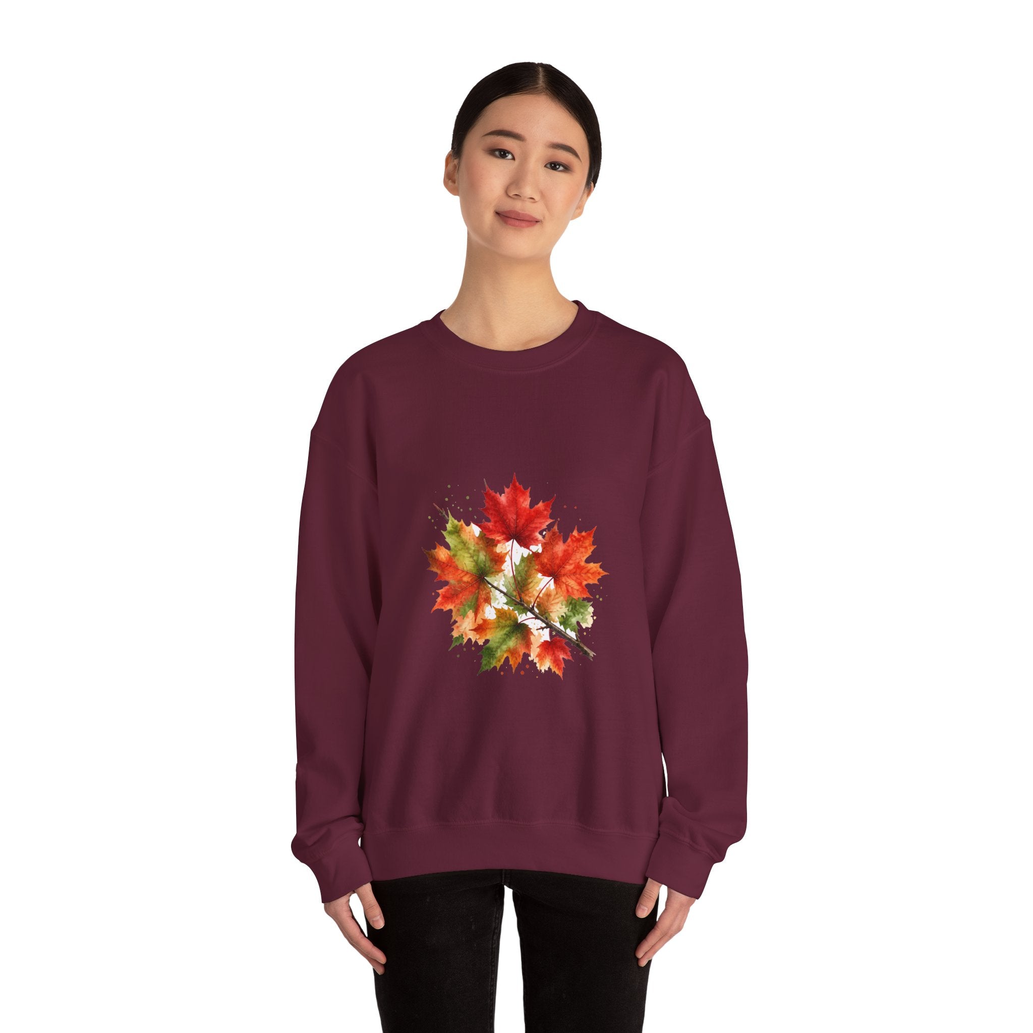 Matching Couple Sweatshirt - Cherry Blossom & Maple Leaf Matching Couple Comfort Colors Crew Watercolor Art His Hers Birthday Gift - Design B