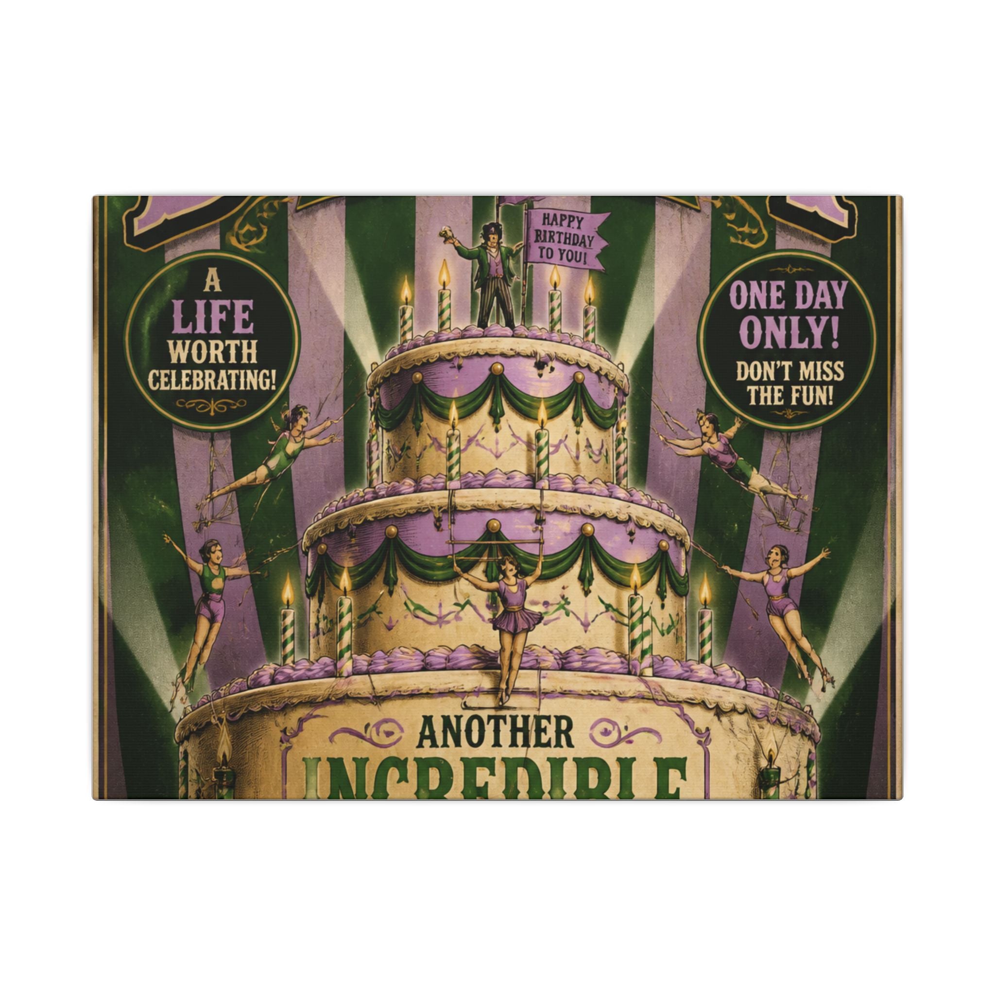 Birthday Cake Trapeze Wall Art Canvas 24×36 Vintage Circus Bedroom Decor Maximalist Print