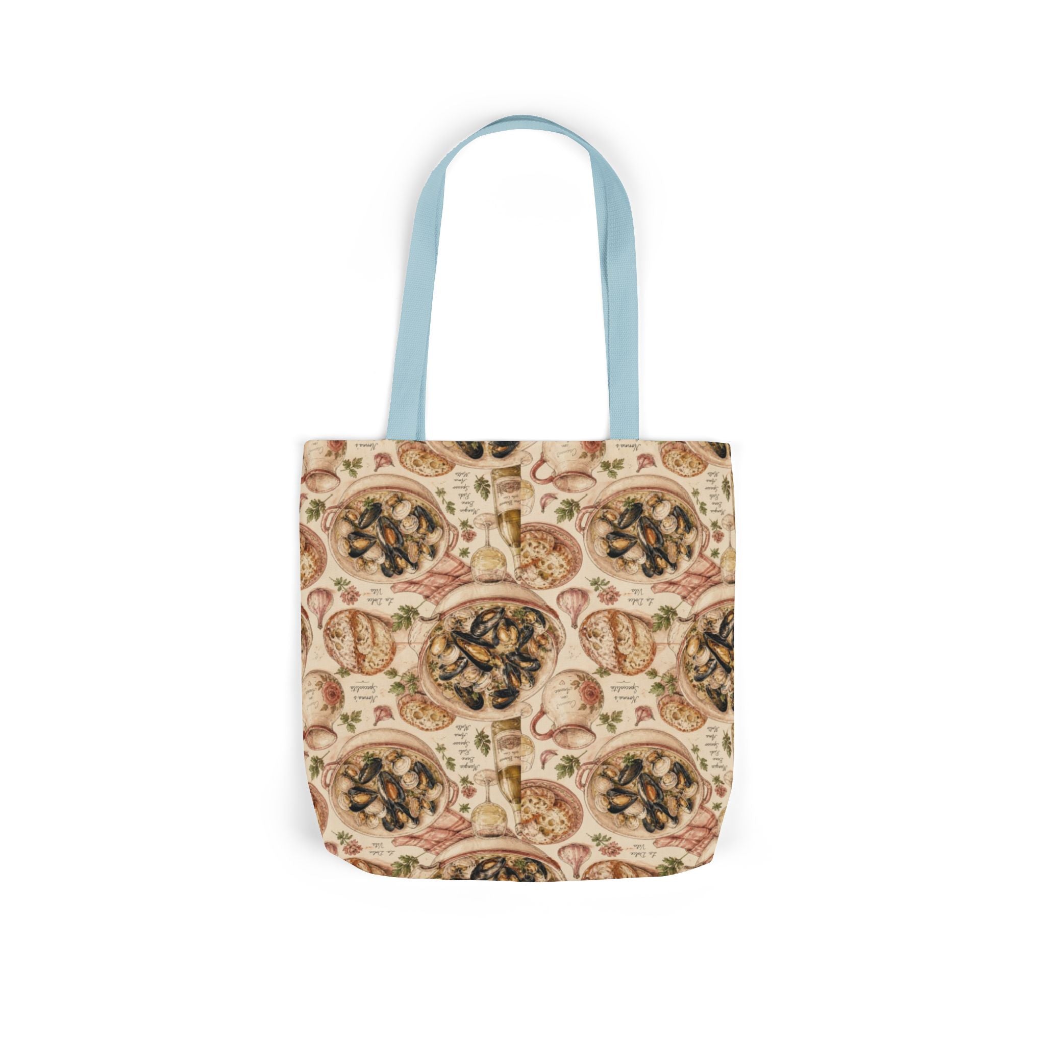 Mussels & Clams Canvas Tote Bag Mediterranean Kitchen Watercolor Design Italian Cottagecore Gift