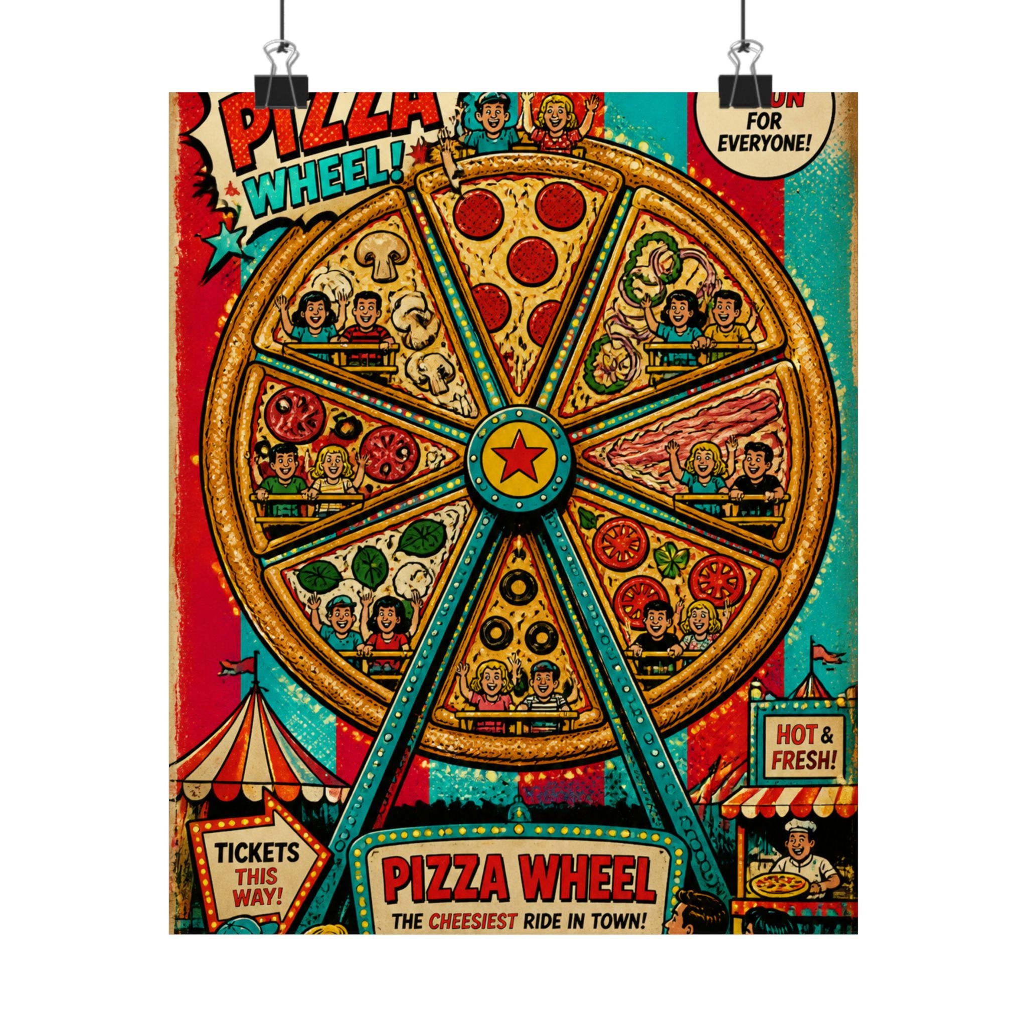 Pizza Ferris Wheel Wall Art Poster 24×36 Pop Art Restaurant Decor Maximalist Print