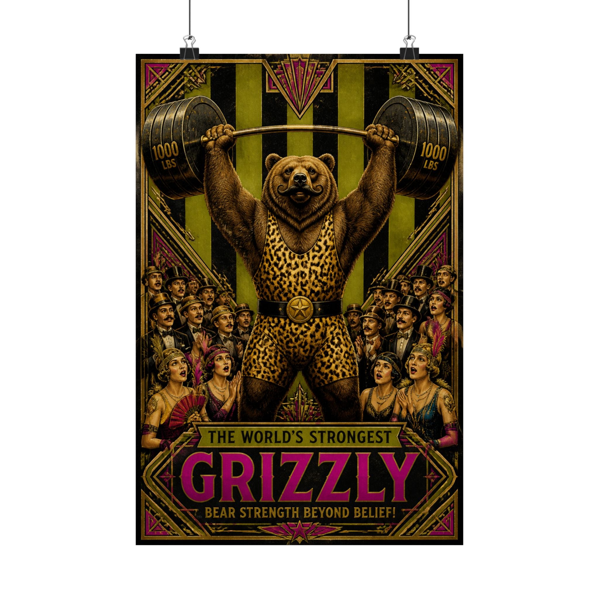 Strongman Bear Wall Art Poster 24×36 Art Deco Bar Area Decor Maximalist Print