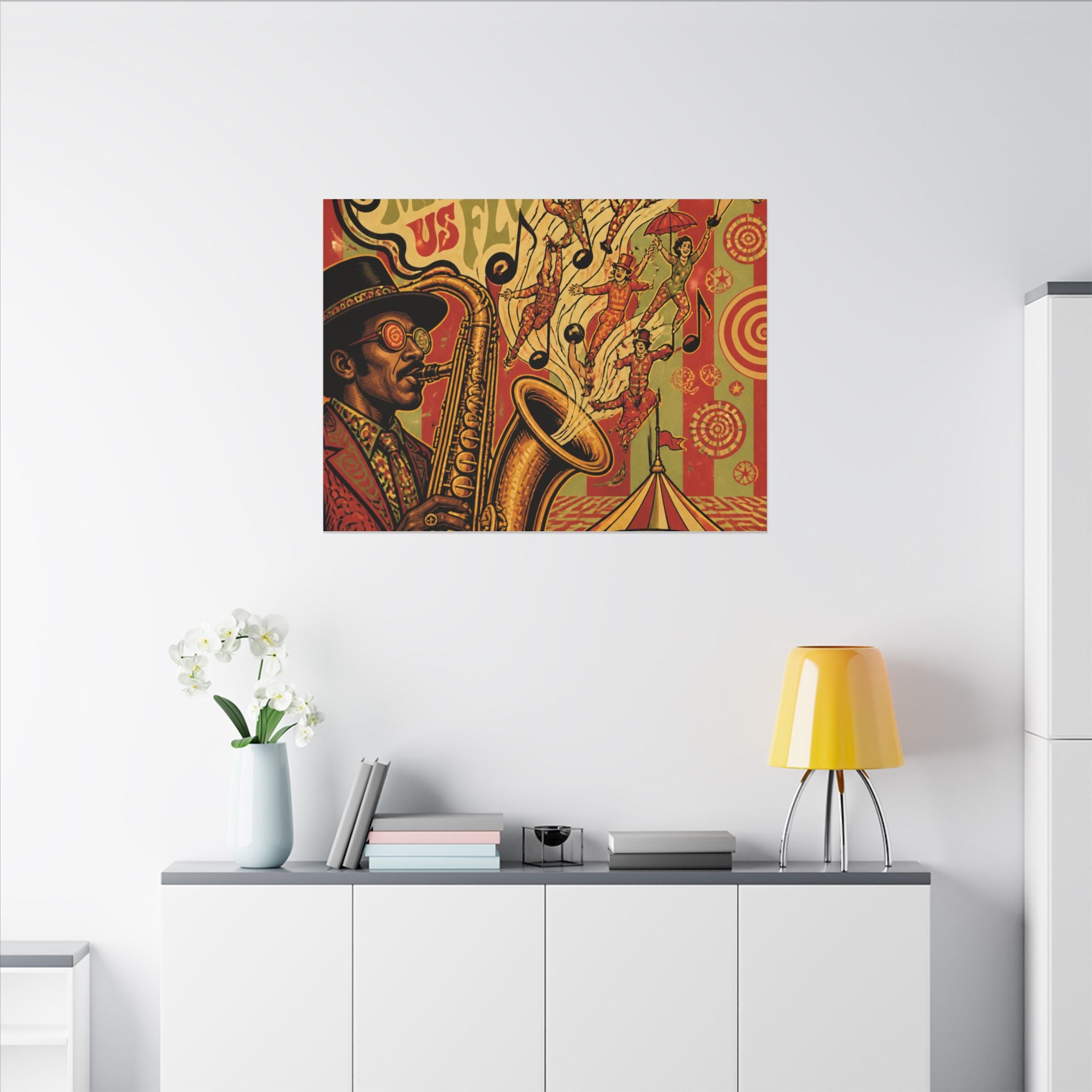 Saxophone Music Circus Wall Art Canvas 24×36 Psychedelic Dining Room Decor Maximalist Print