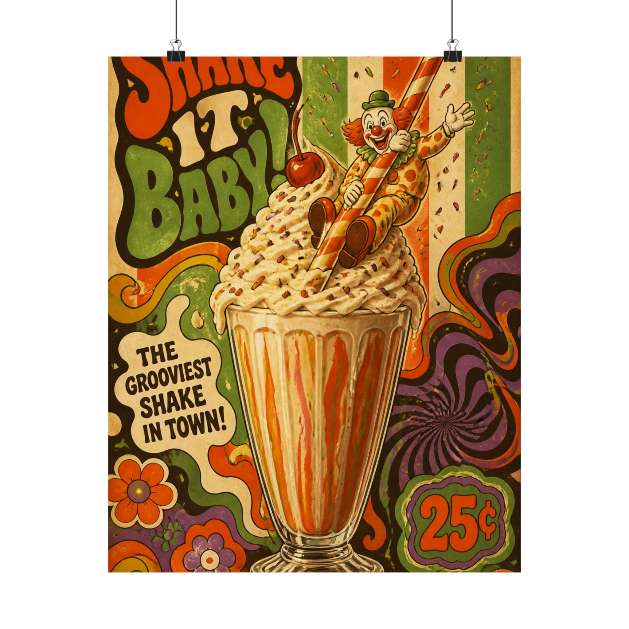 Milkshake Slide Clown Wall Art Poster 18×24 Psychedelic Cafe Decor Maximalist Print