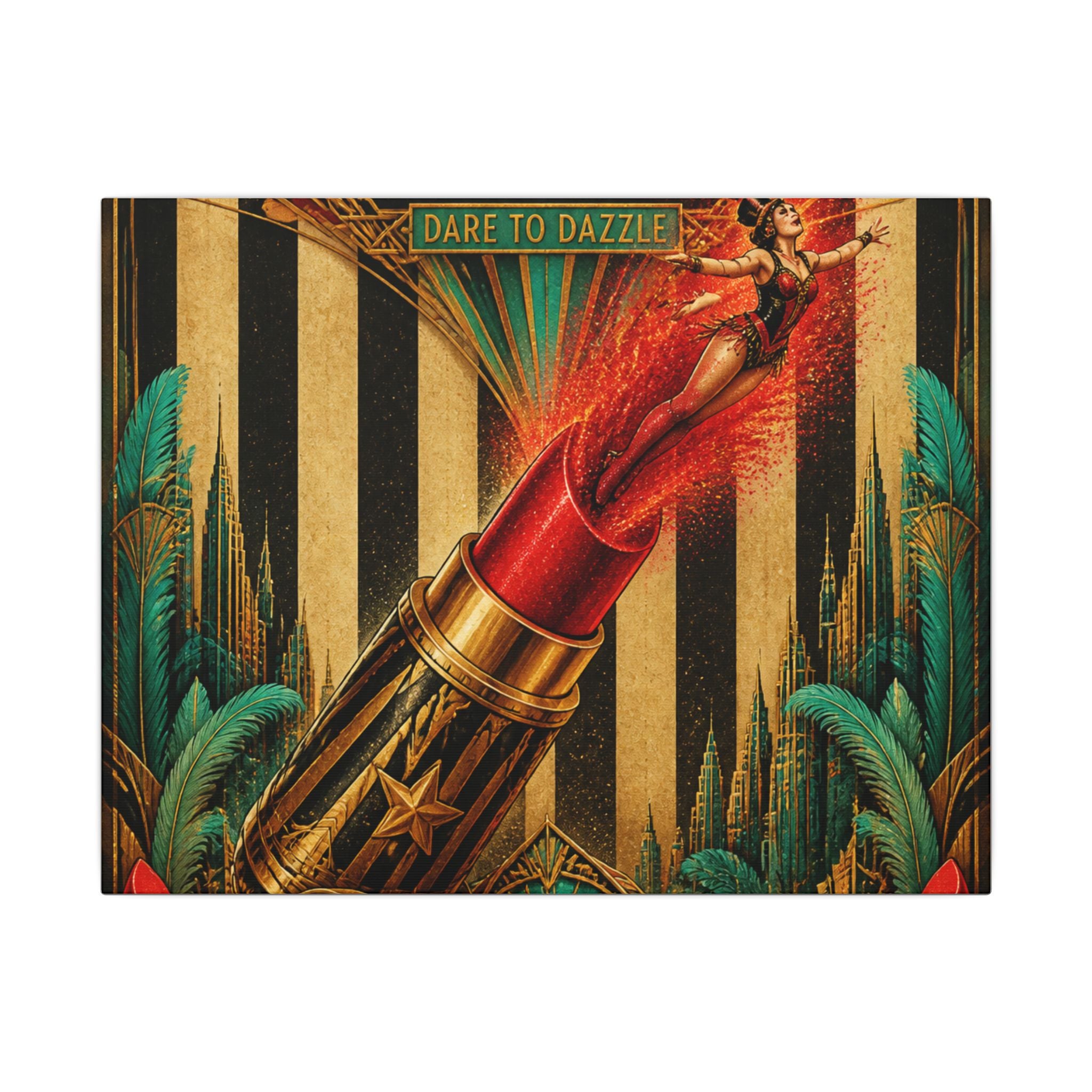 Lipstick Cannon Wall Art Canvas 16×20 Art Deco Entryway Decor Maximalist Print