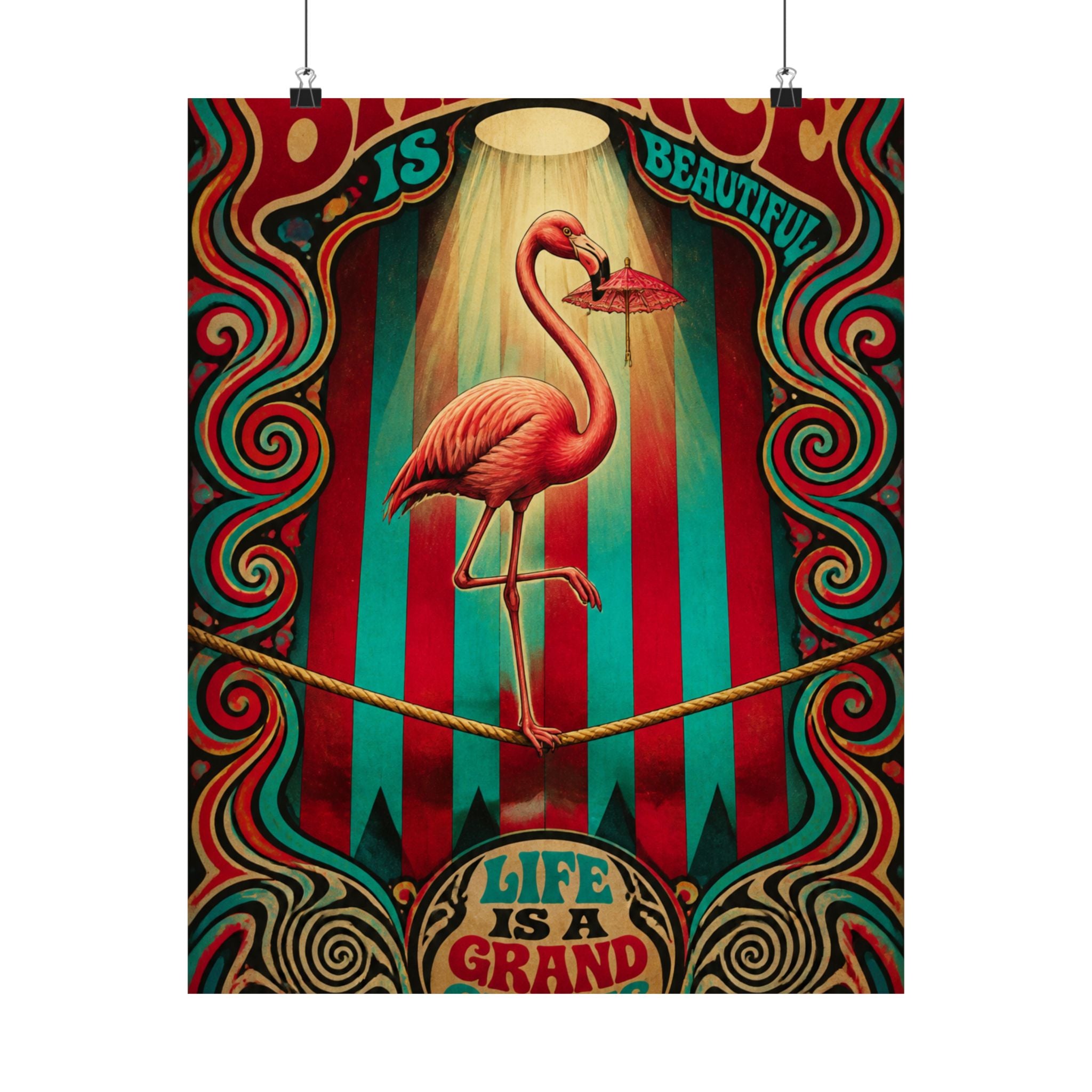 Flamingo Tightrope Wall Art Poster 18×24 Psychedelic Cafe Decor Maximalist Print