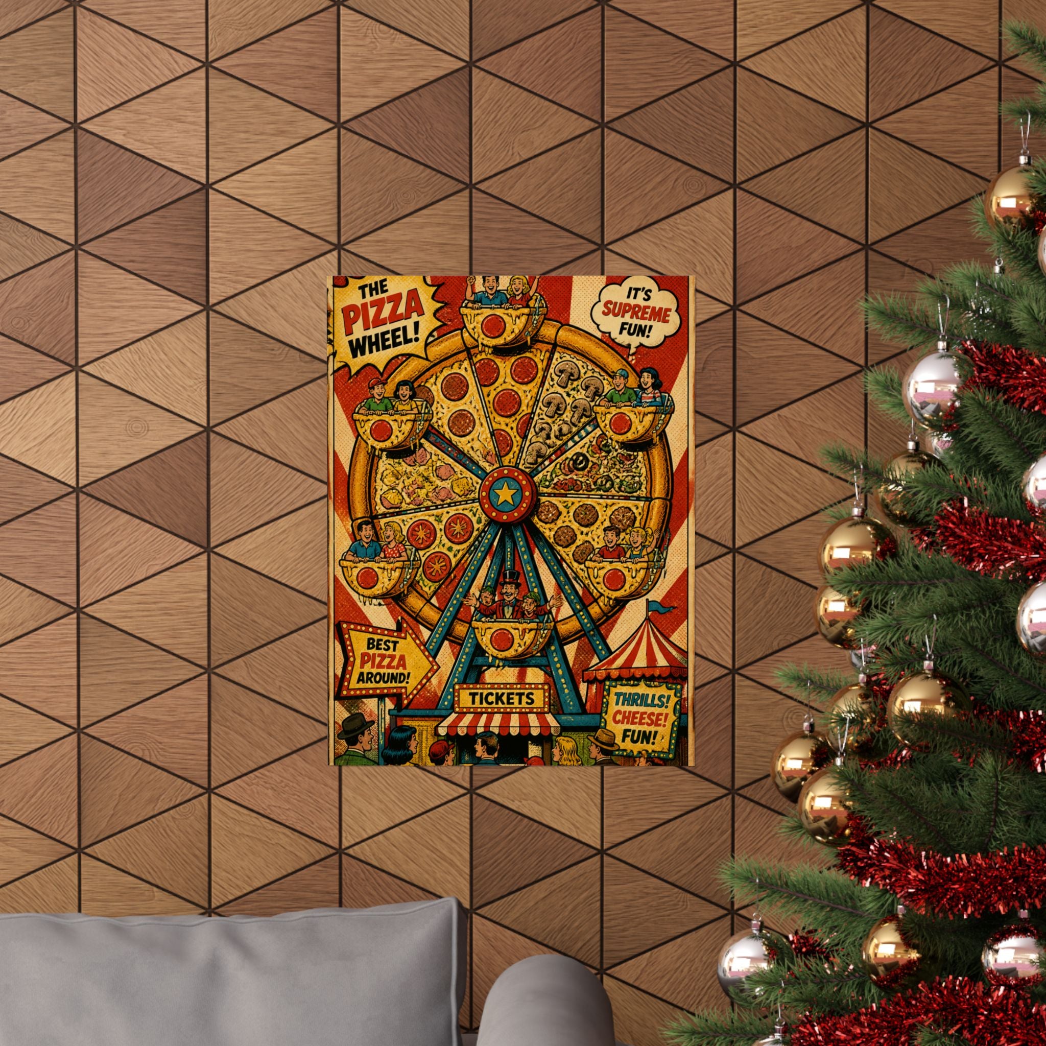 Pizza Ferris Wheel Wall Art Poster 18×24 Pop Art Living Room Decor Maximalist Print