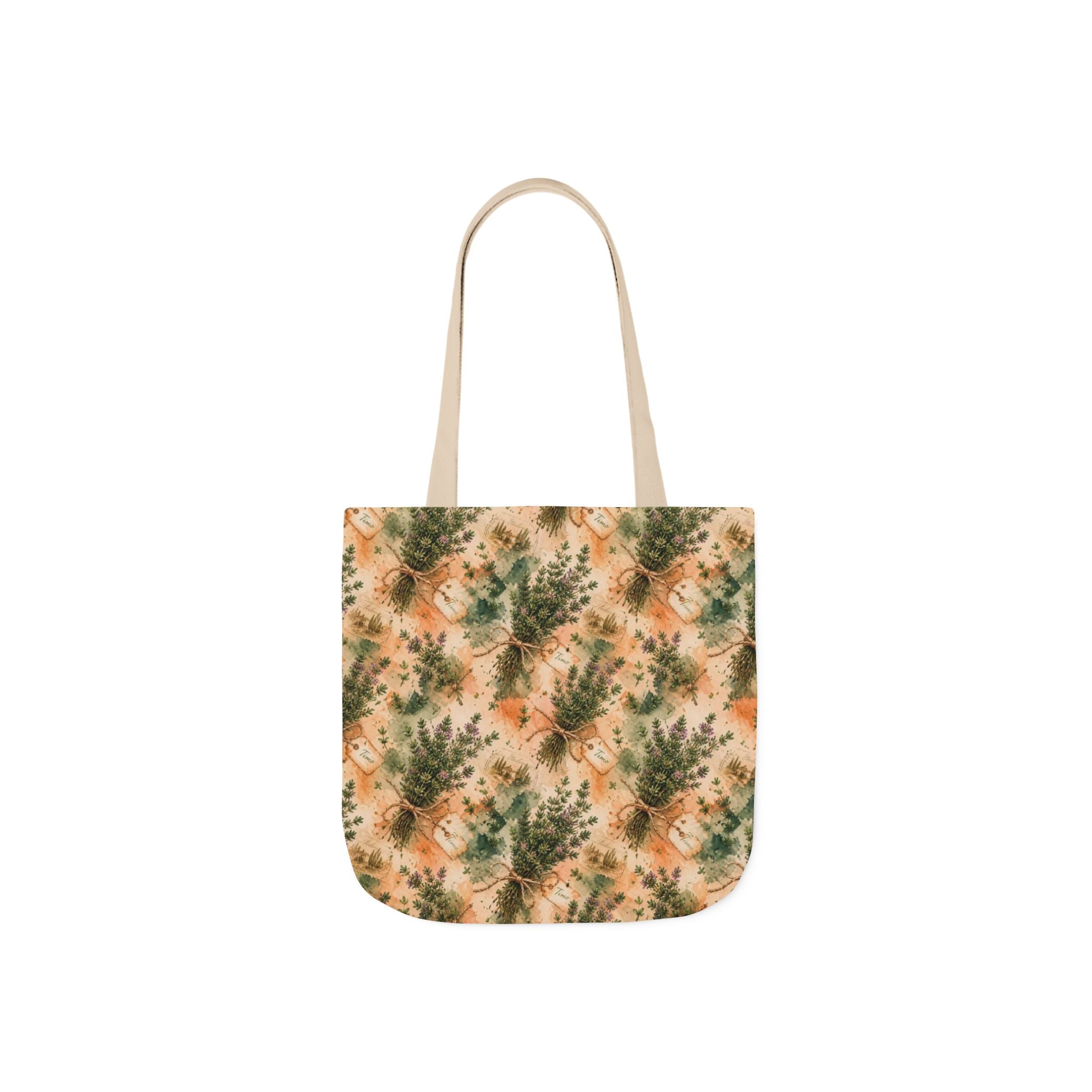 Thyme Bundles Canvas Tote Bag Mediterranean Kitchen Watercolor Splash Design Italian Cottagecore Gift