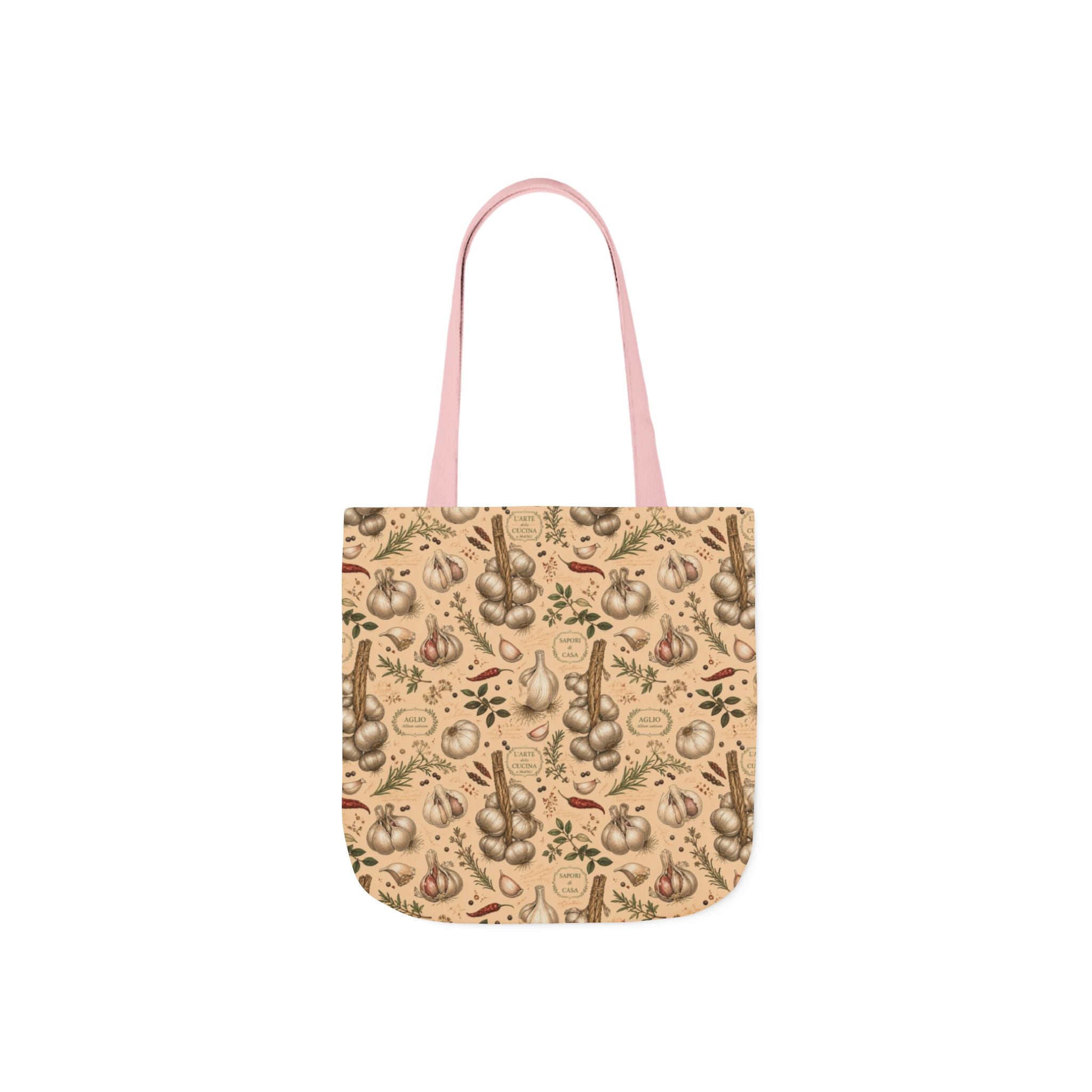 Garlic Bulbs & Cloves Canvas Tote Bag Mediterranean Kitchen Botanical Design Italian Cottagecore Gift