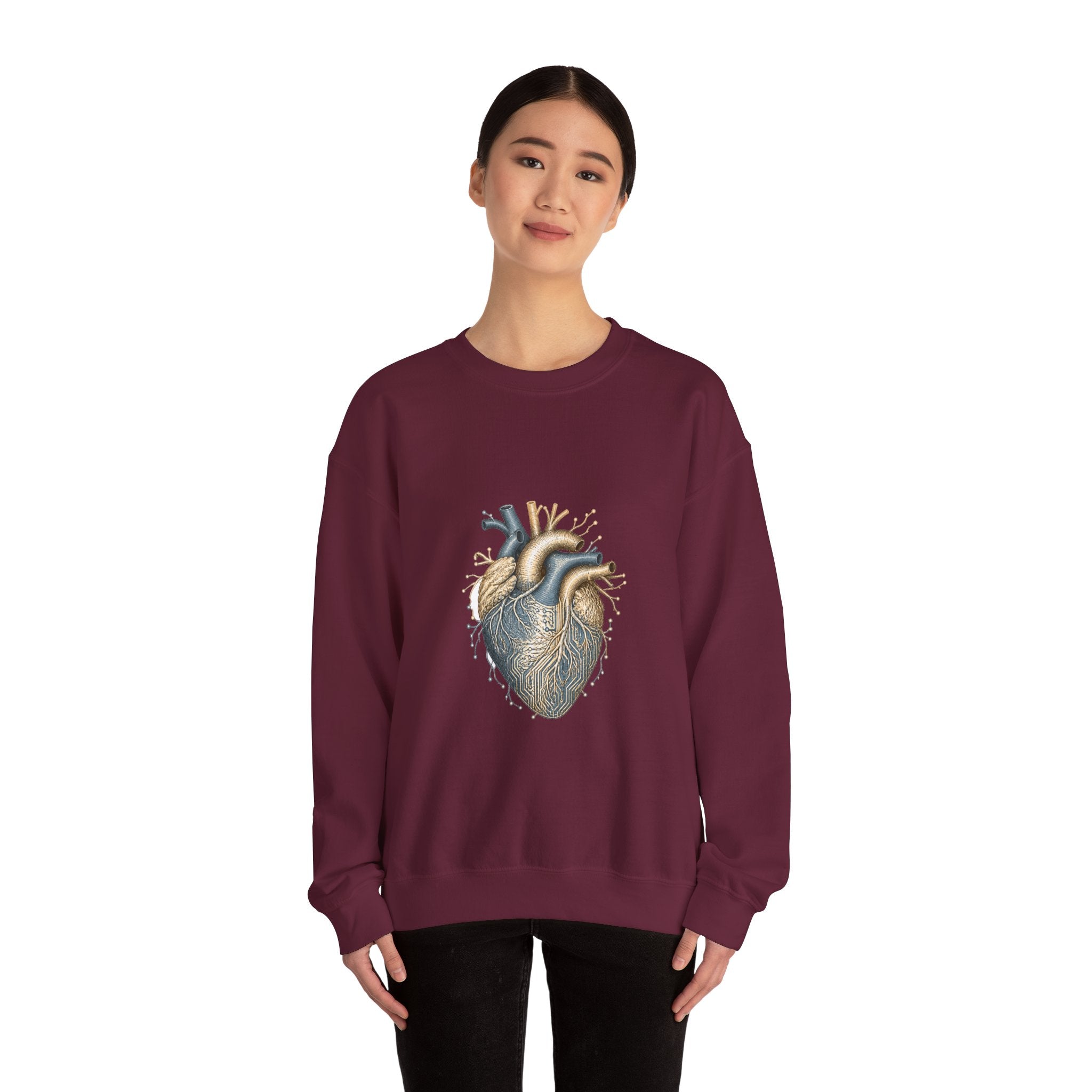 Matching Couple Sweatshirt - Robot & Heart Matching Couple Premium Fleece Sweatshirt Hand-Drawn Art His Hers Anniversary Gift - Design B
