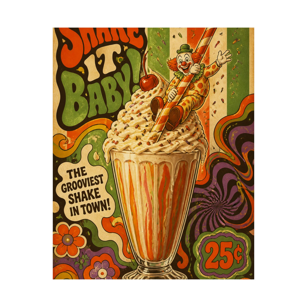 Milkshake Slide Clown Wall Art Poster 18×24 Psychedelic Cafe Decor Maximalist Print