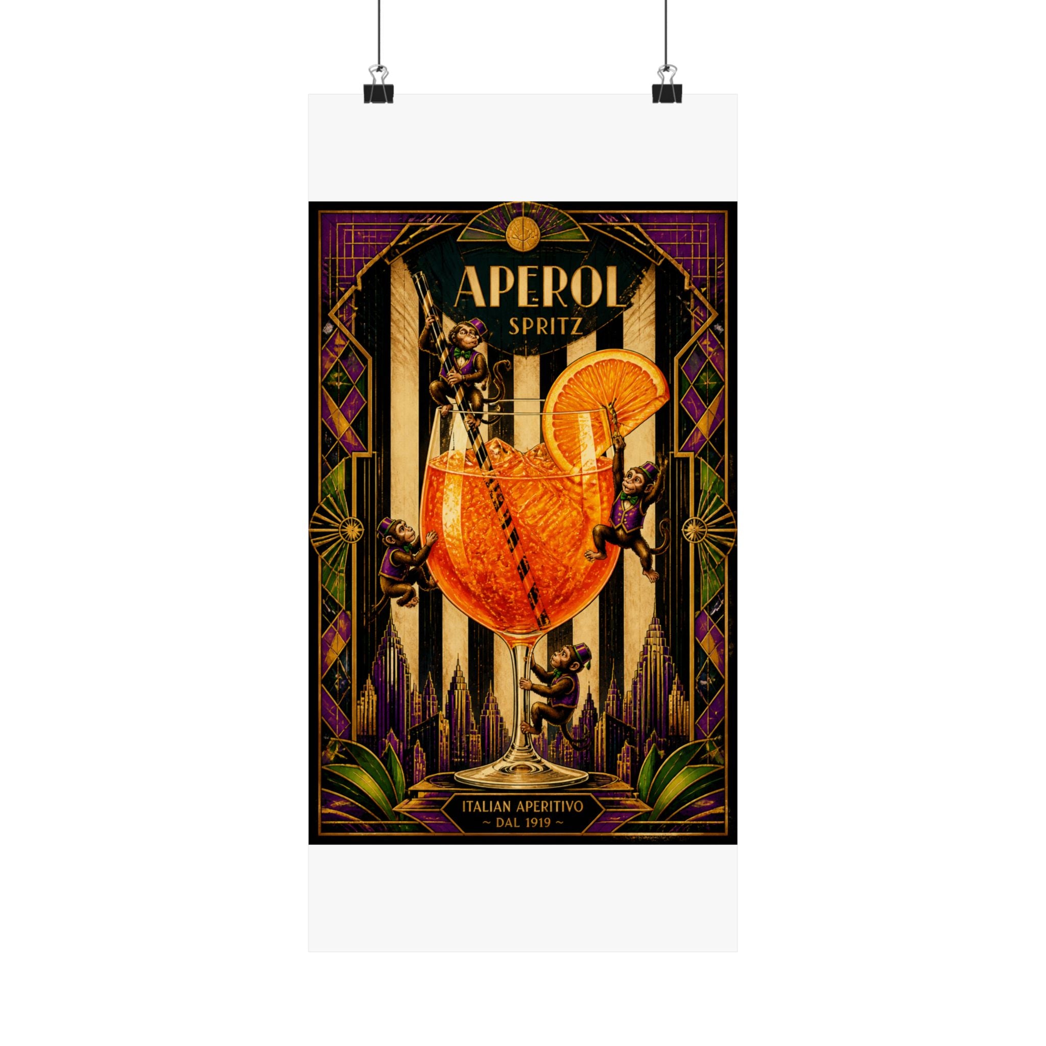 Aperol Spritz Monkeys Wall Art Poster 18×24 Art Deco Entryway Decor Maximalist Print