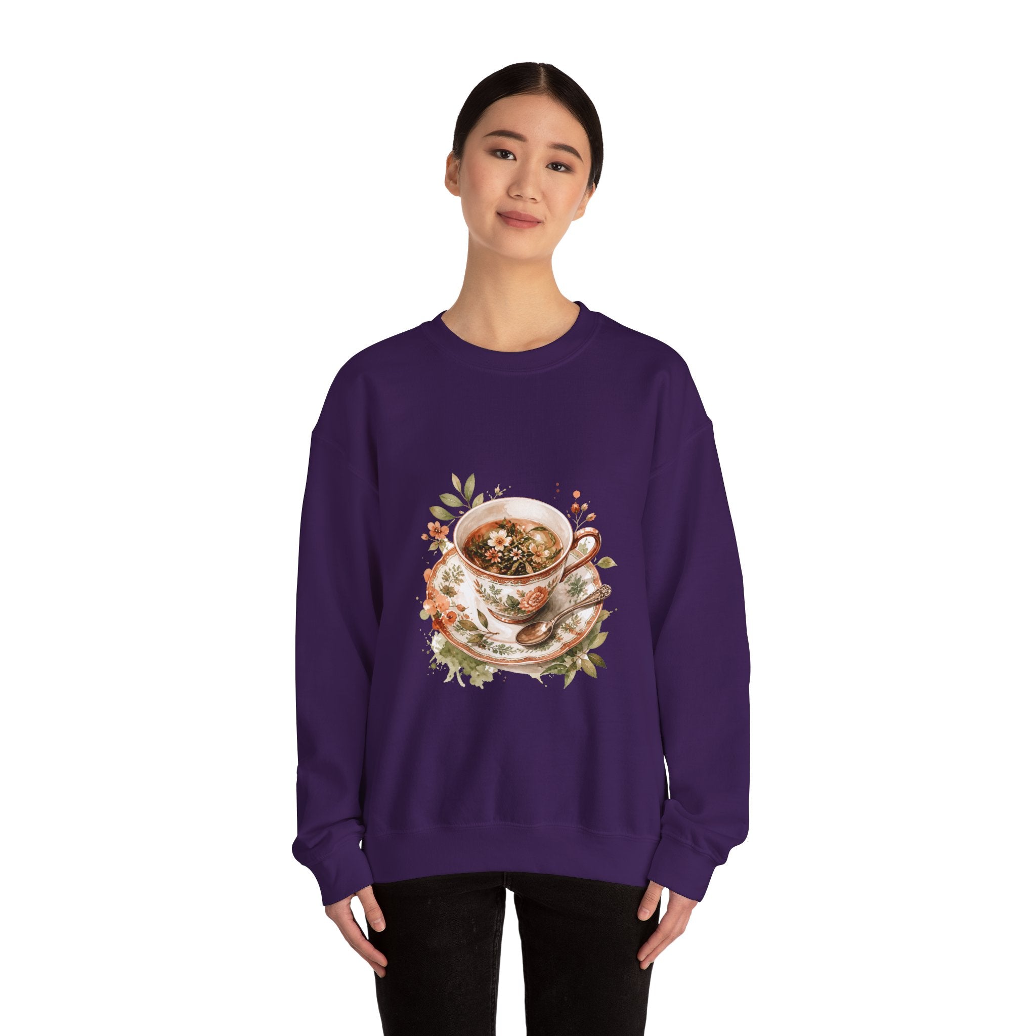 Matching Couple Sweatshirt - Coffee & Tea Matching Couple Crewneck Sweatshirt Watercolor Art His Hers Engagement Gift - Design B