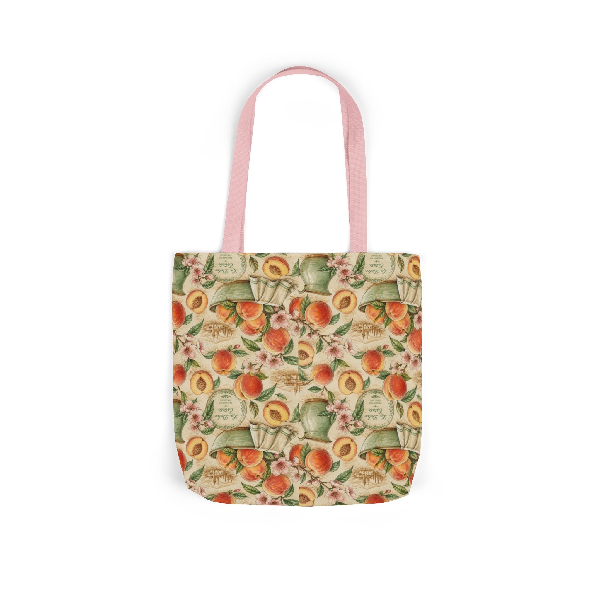 Ripe Peaches Canvas Tote Bag Mediterranean Kitchen Watercolor Design Italian Cottagecore Gift