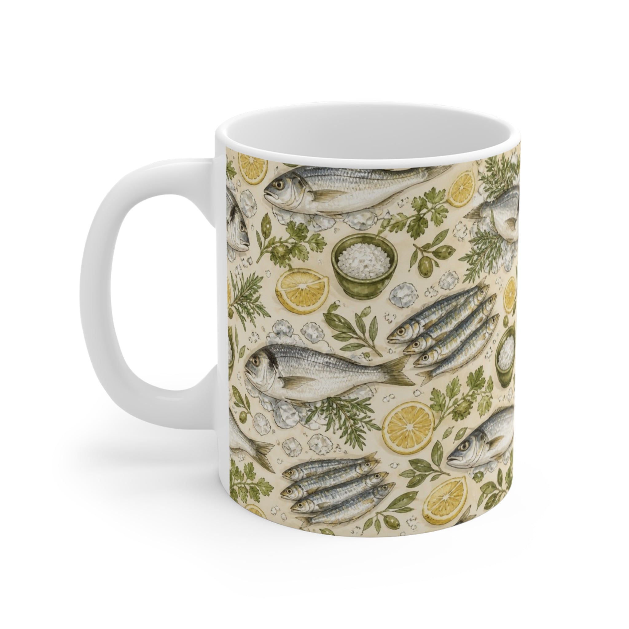 Mediterranean Fish 11oz Ceramic Mug Mediterranean Kitchen Watercolor Design Italian Cottagecore Gift