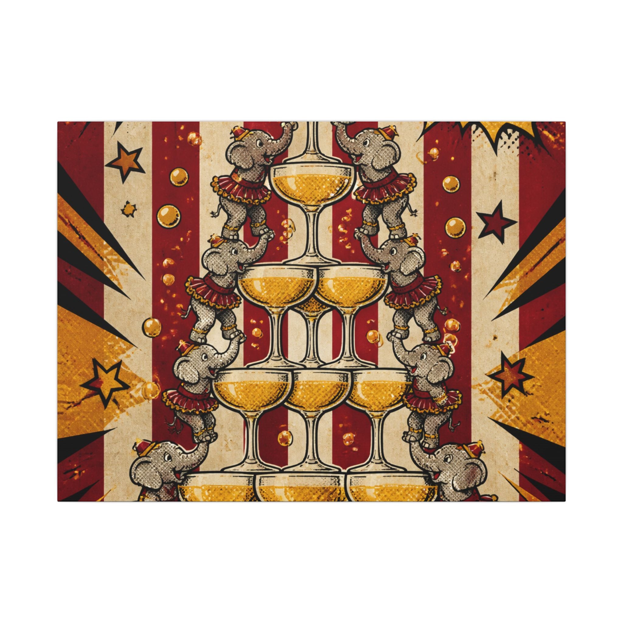 Champagne Tower Elephants Wall Art Canvas 24×36 Pop Art Restaurant Decor Maximalist Print