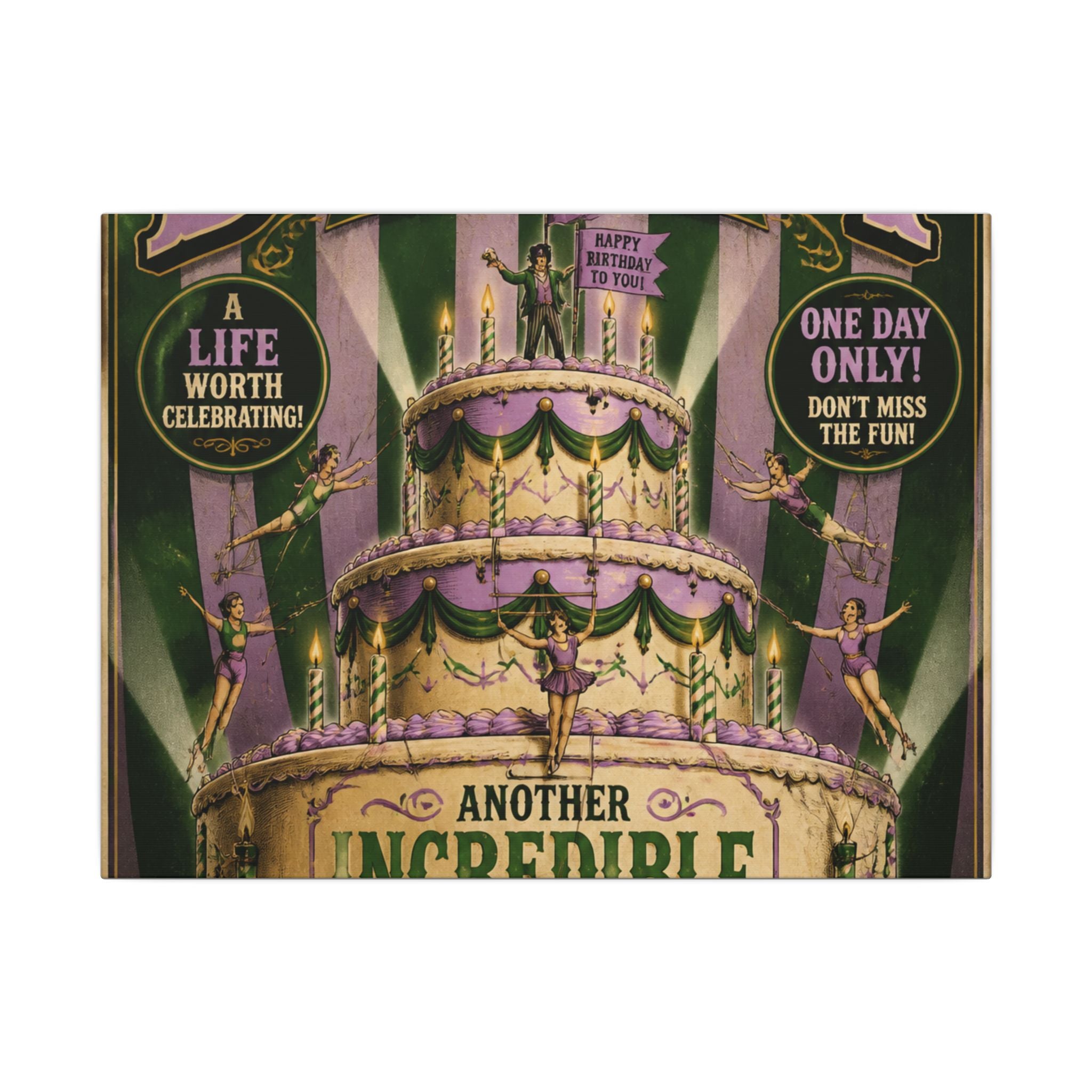 Birthday Cake Trapeze Wall Art Canvas 24×36 Vintage Circus Bedroom Decor Maximalist Print