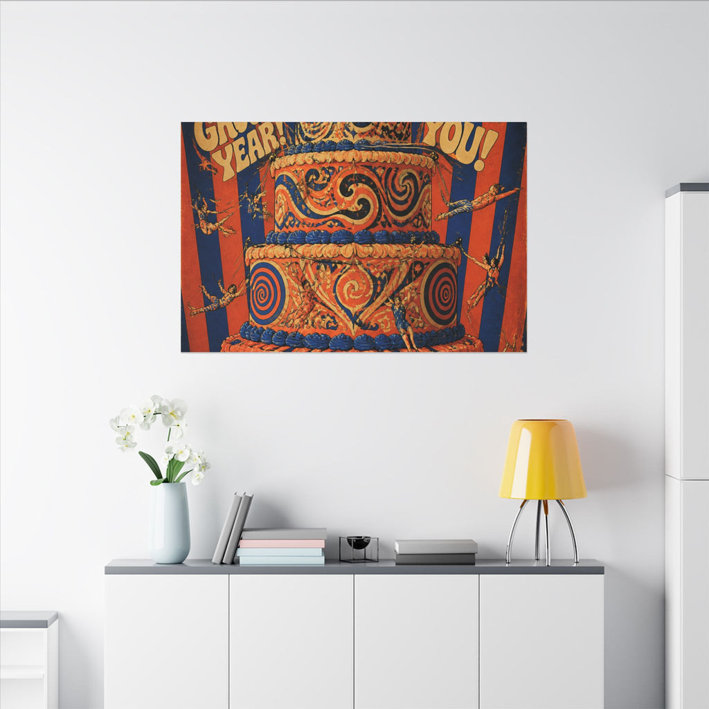 Birthday Cake Trapeze Wall Art Canvas 24×36 Psychedelic Dining Room Decor Maximalist Print