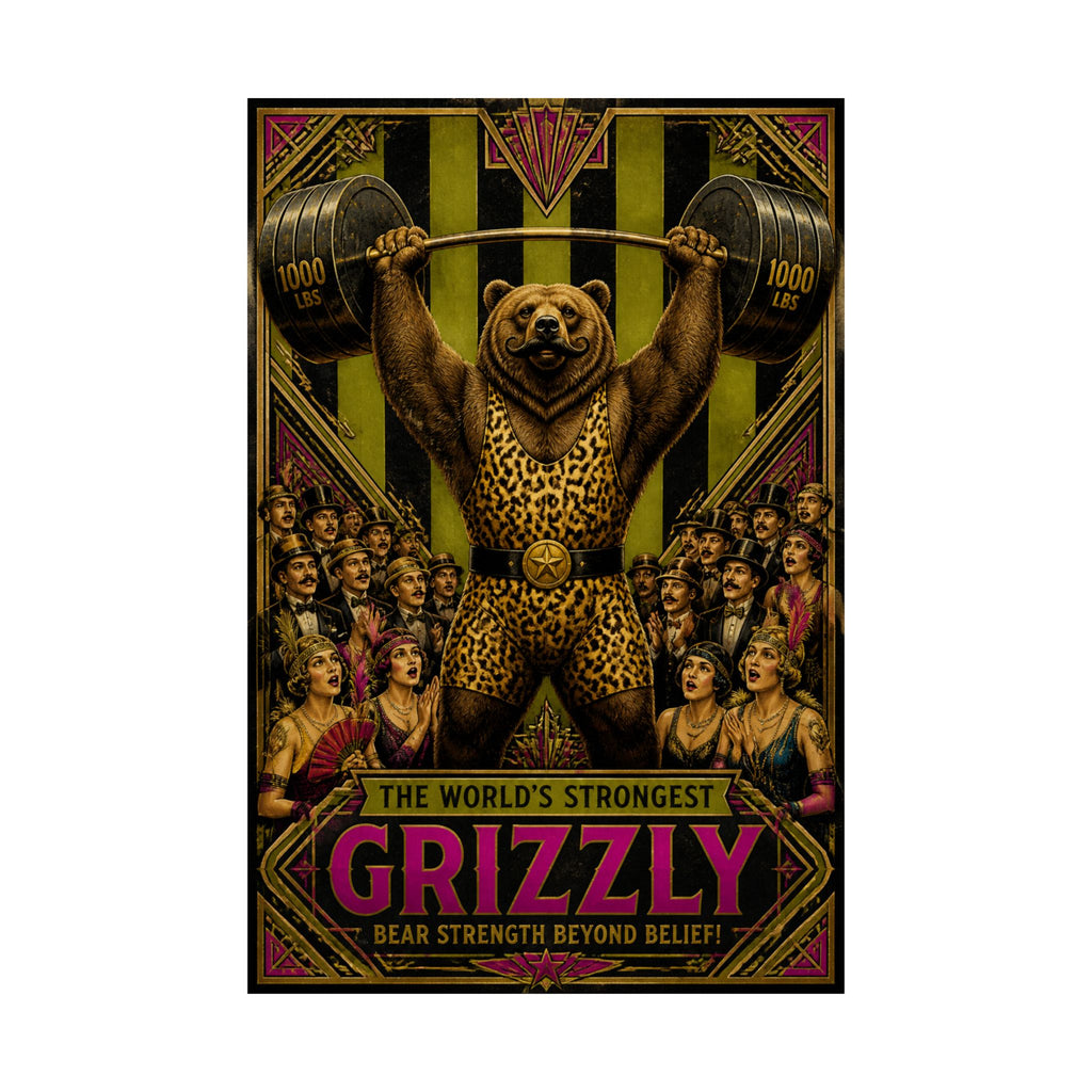 Strongman Bear Wall Art Poster 24×36 Art Deco Bar Area Decor Maximalist Print