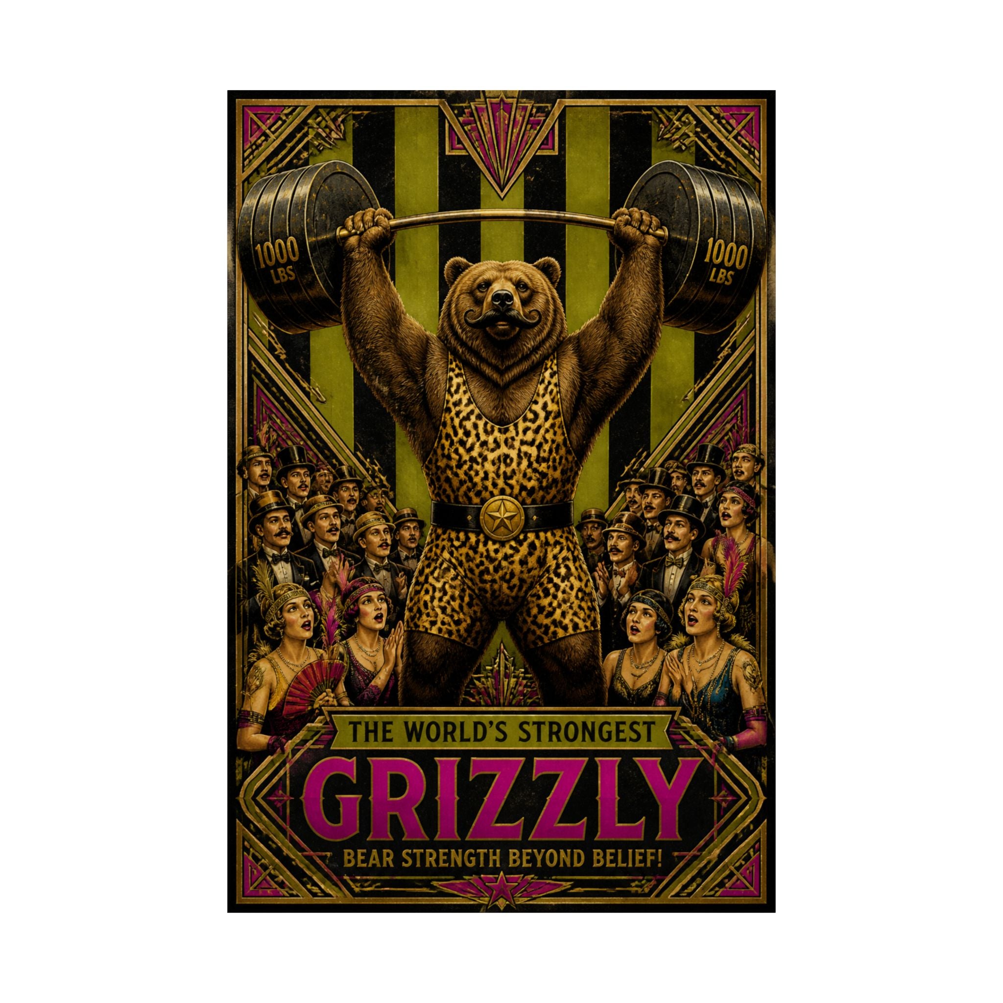 Strongman Bear Wall Art Poster 24×36 Art Deco Bar Area Decor Maximalist Print