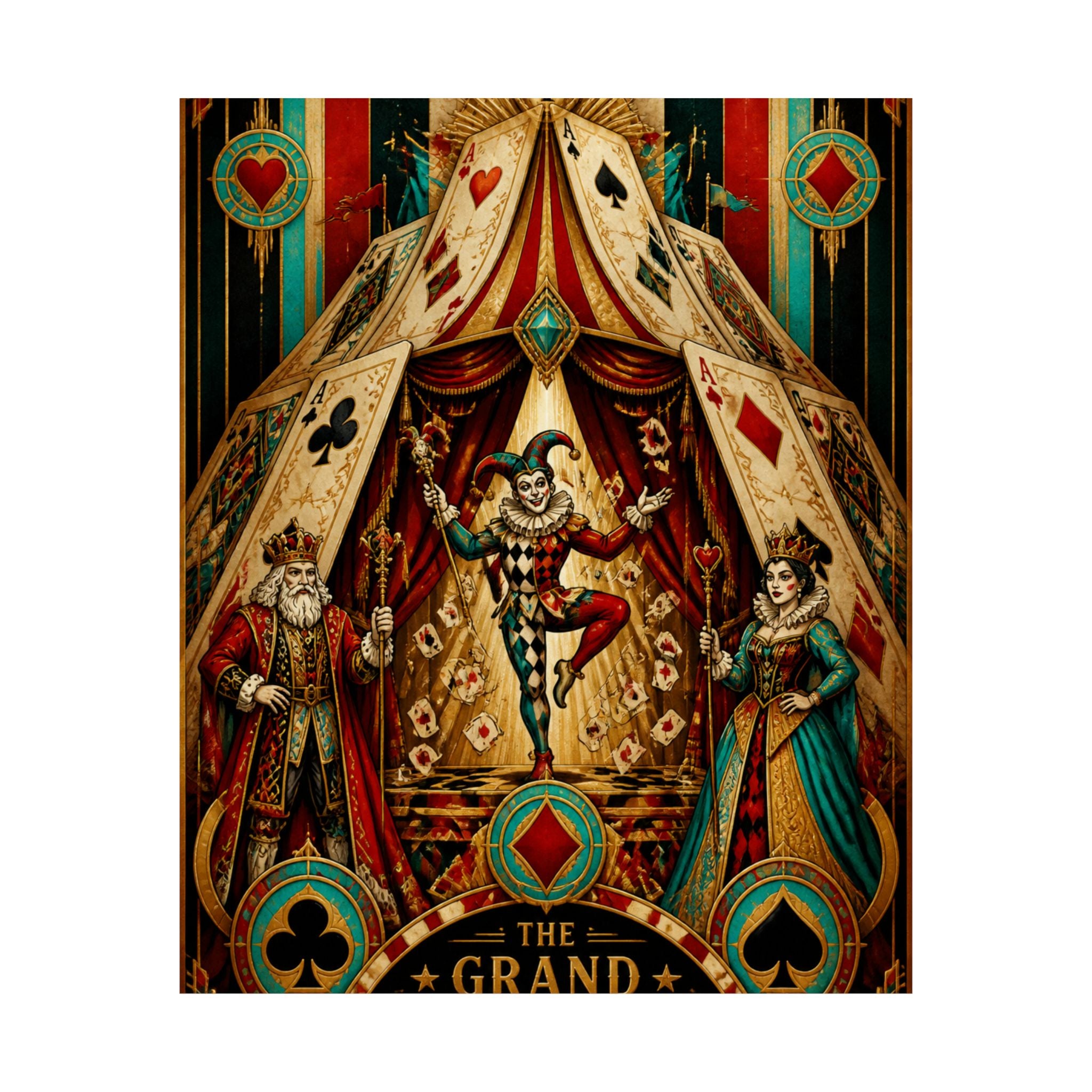 Playing Cards Tent Wall Art Poster 18×24 Art Deco Entryway Decor Maximalist Print