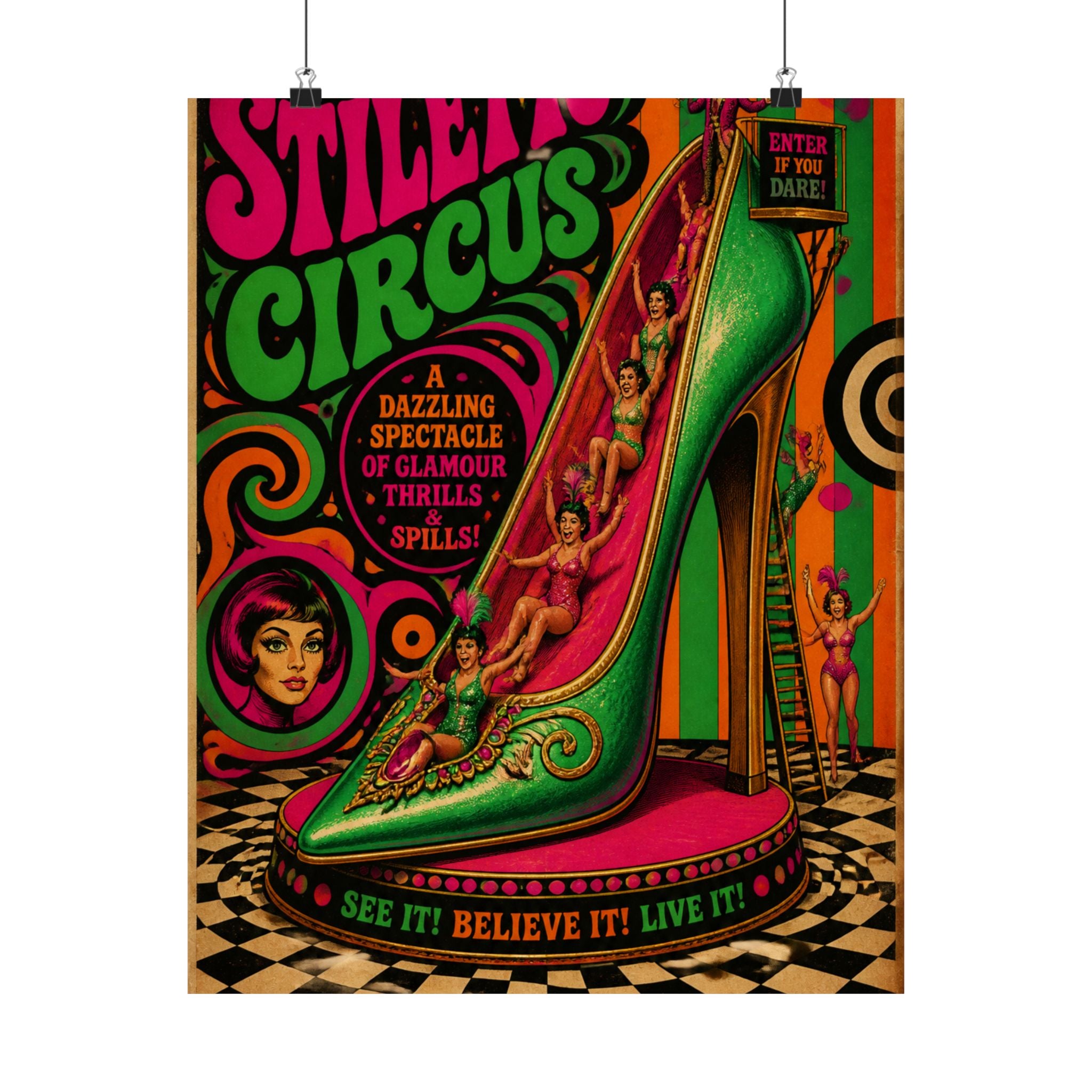 High Heel Slide Wall Art Poster 18×24 Psychedelic Cafe Decor Maximalist Print