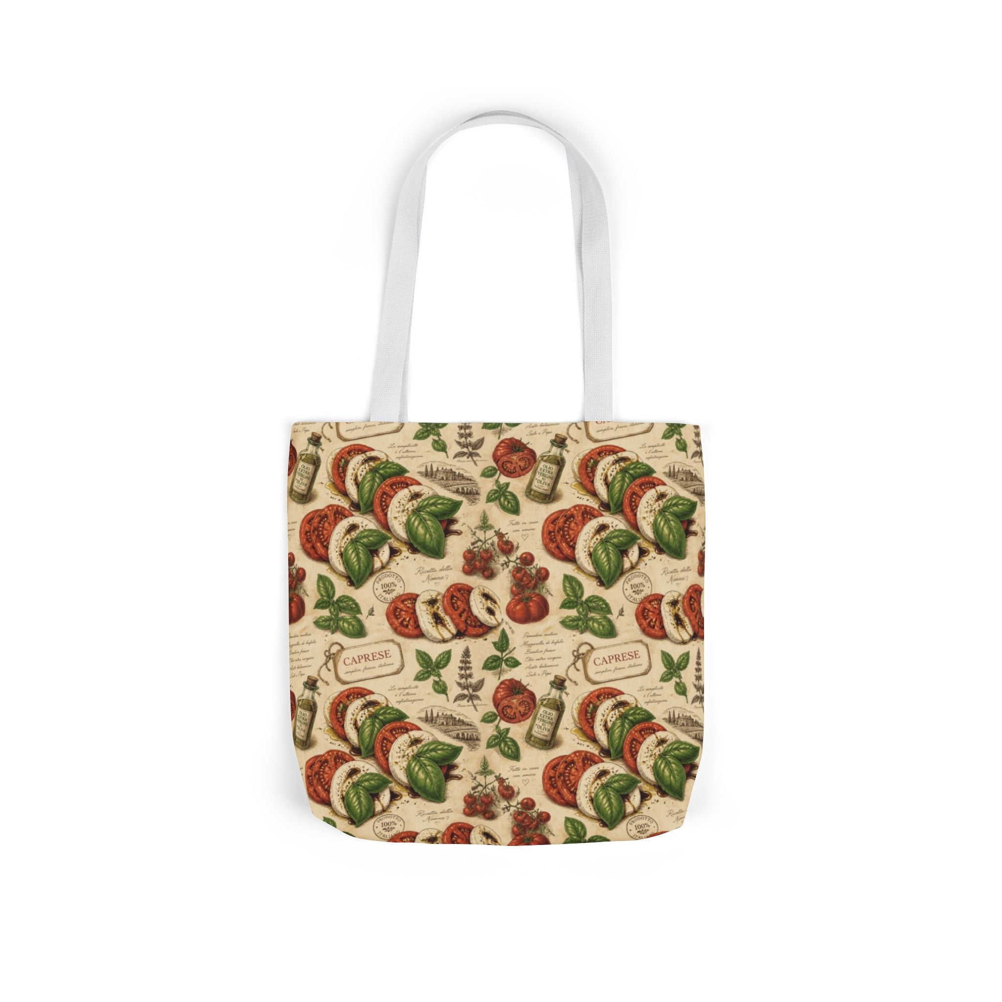 Caprese Arrangement Canvas Tote Bag Mediterranean Kitchen Botanical Design Italian Cottagecore Gift