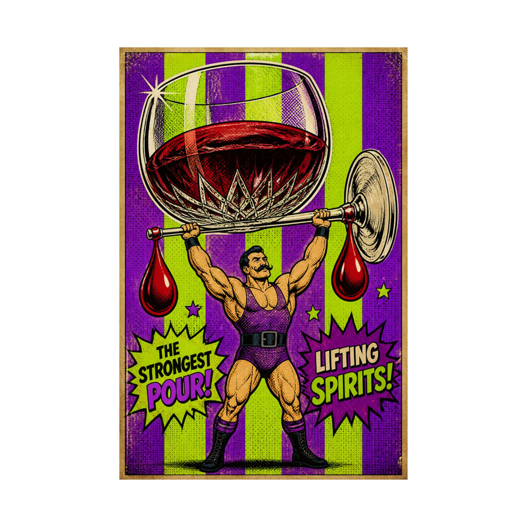 Wine Glass Strongman Wall Art Poster 24×36 Pop Art Restaurant Decor Maximalist Print