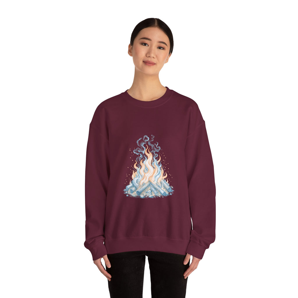 Matching Couple Sweatshirt - Wildfire & Waterfall Matching Couple Premium Fleece Sweatshirt Vintage Art His Hers Honeymoon Gift - Design A