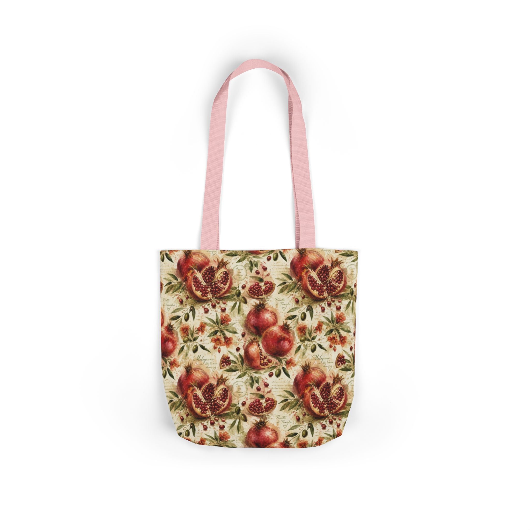 Split Pomegranates Canvas Tote Bag Mediterranean Kitchen Watercolor Splash Design Italian Cottagecore Gift