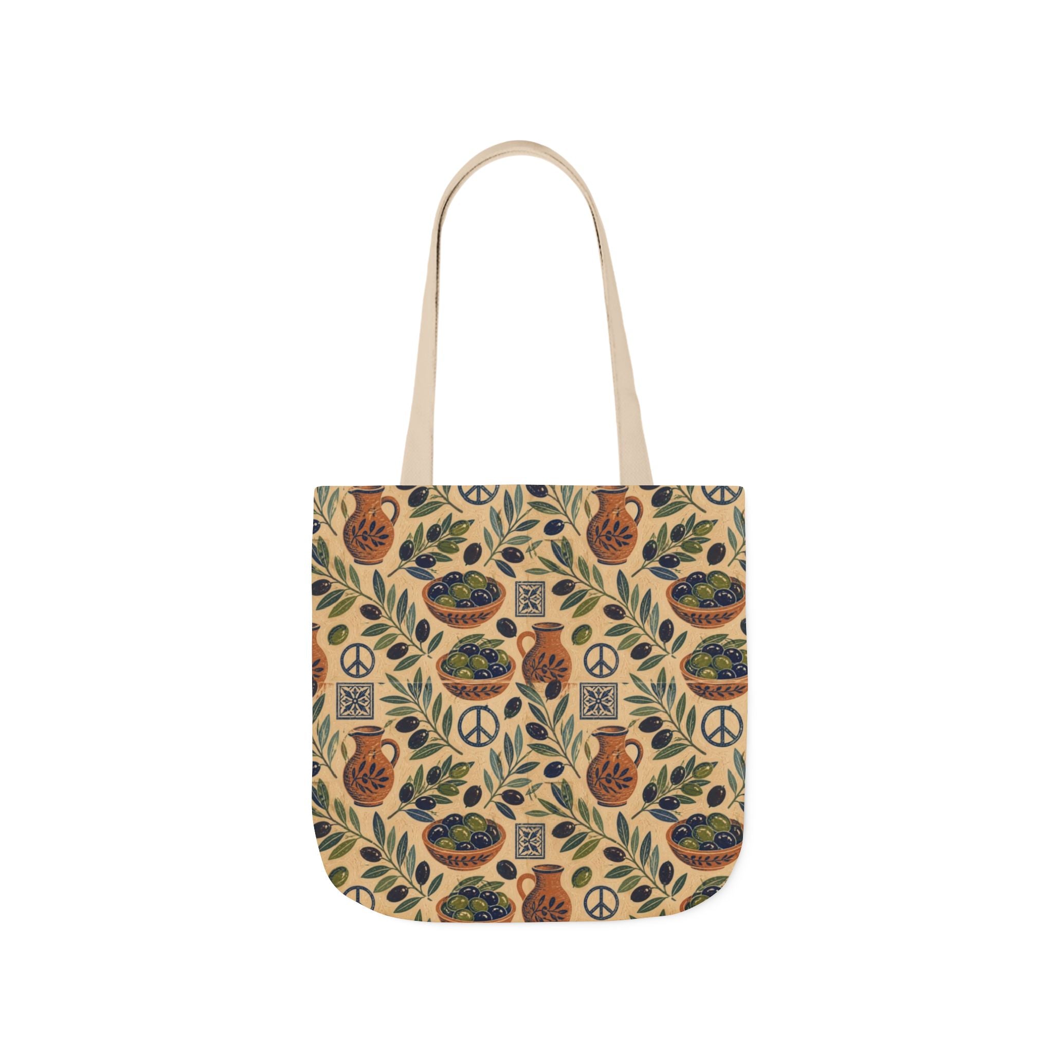 Olive Branches Canvas Tote Bag Mediterranean Kitchen Linocut Design Italian Cottagecore Gift