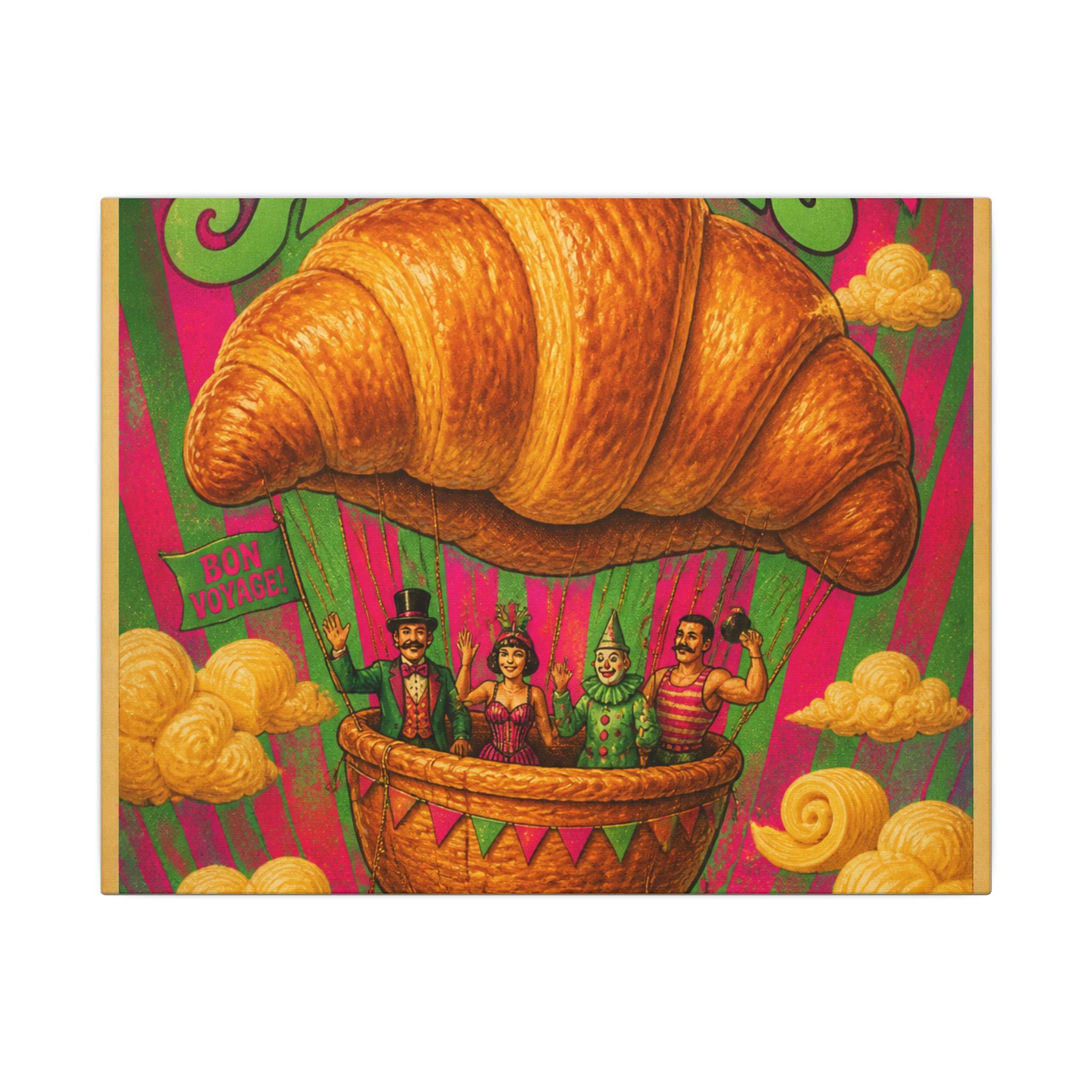 Croissant Hot Air Balloon Wall Art Canvas 16×20 Psychedelic Cafe Decor Maximalist Print