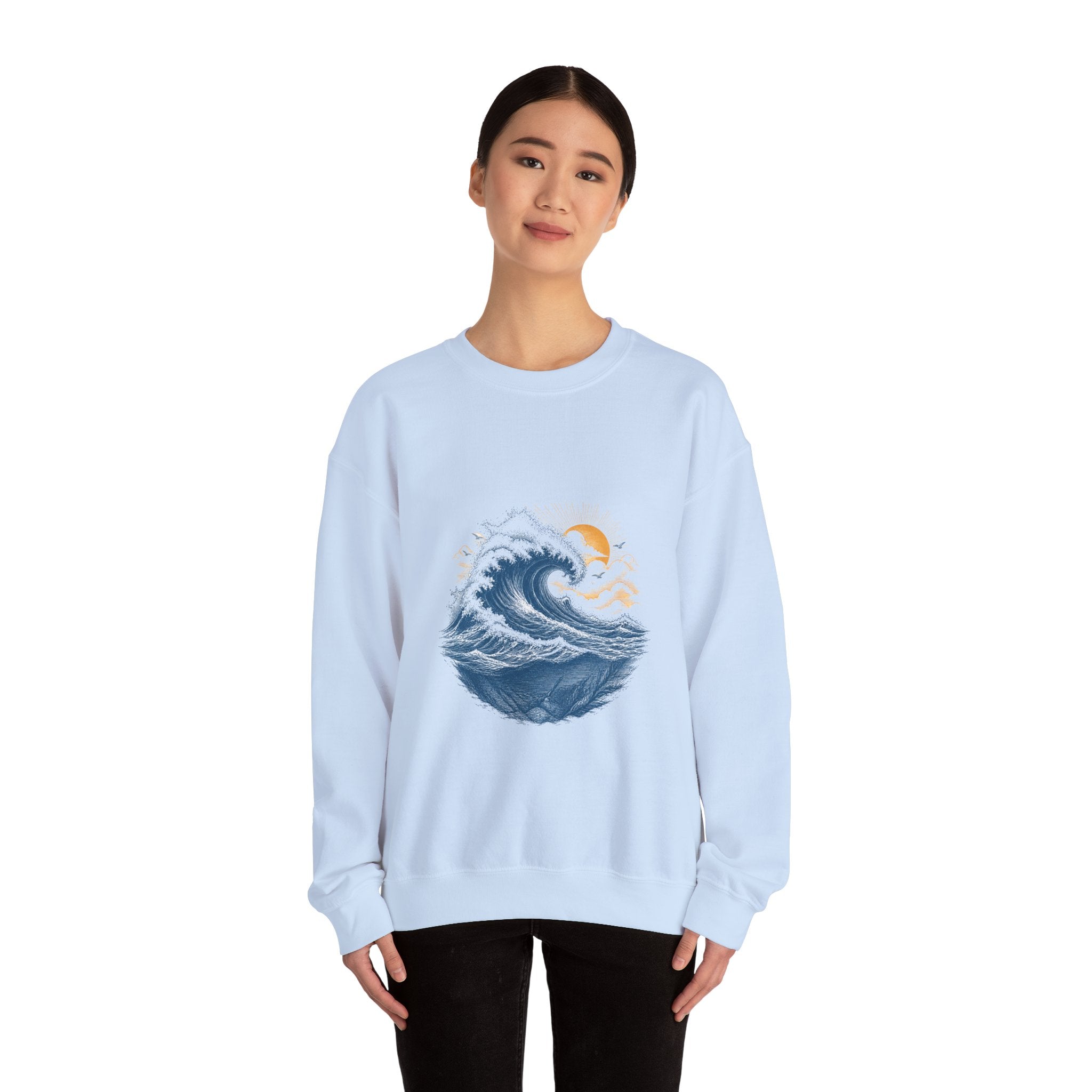 Matching Couple Sweatshirt - Mountain & Ocean Matching Couple Premium Fleece Sweatshirt Vintage Art His Hers Honeymoon Gift - Design B