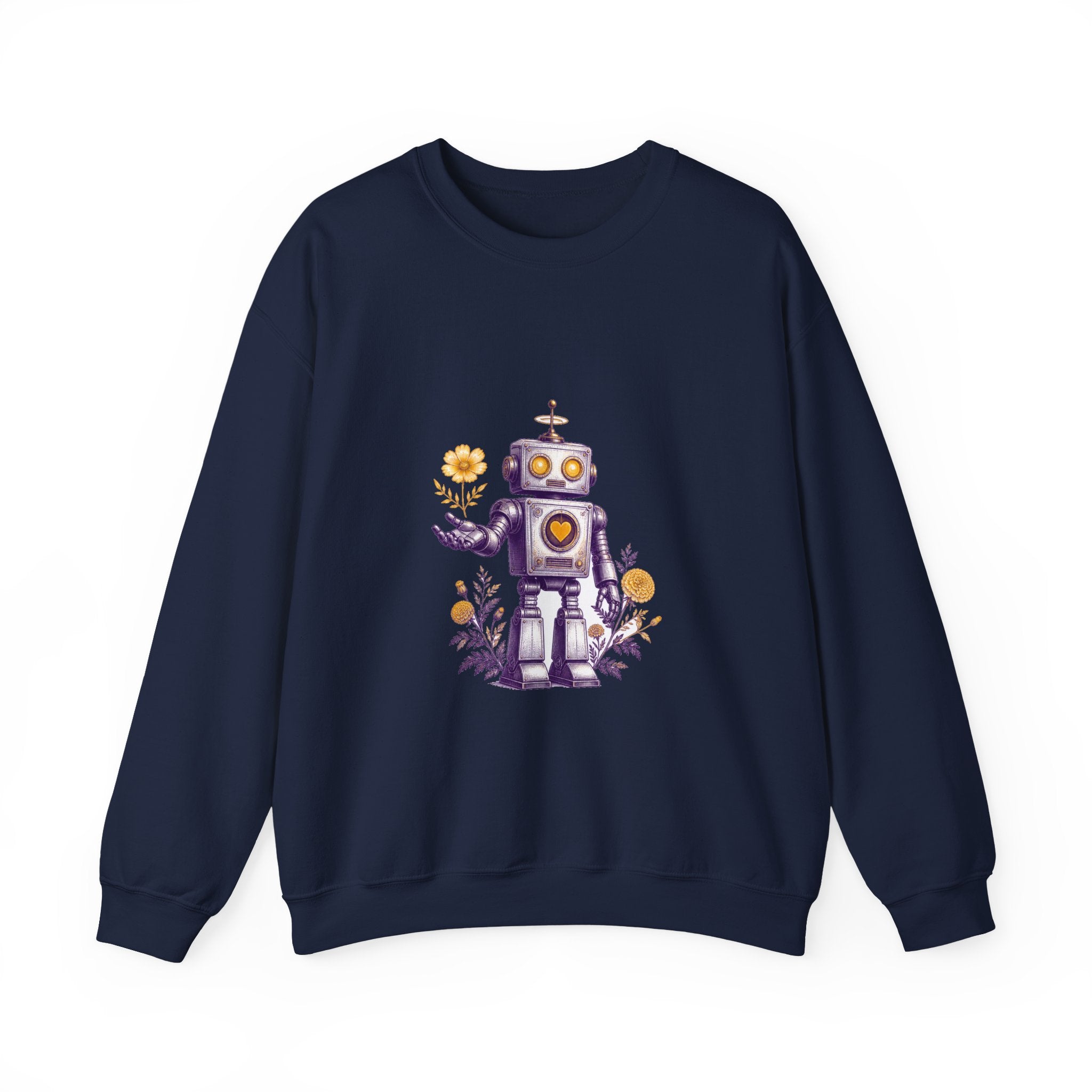 Matching Couple Sweatshirt - Robot & Heart Matching Couple Crewneck Sweatshirt Vintage Art His Hers Wedding Gift - Design A