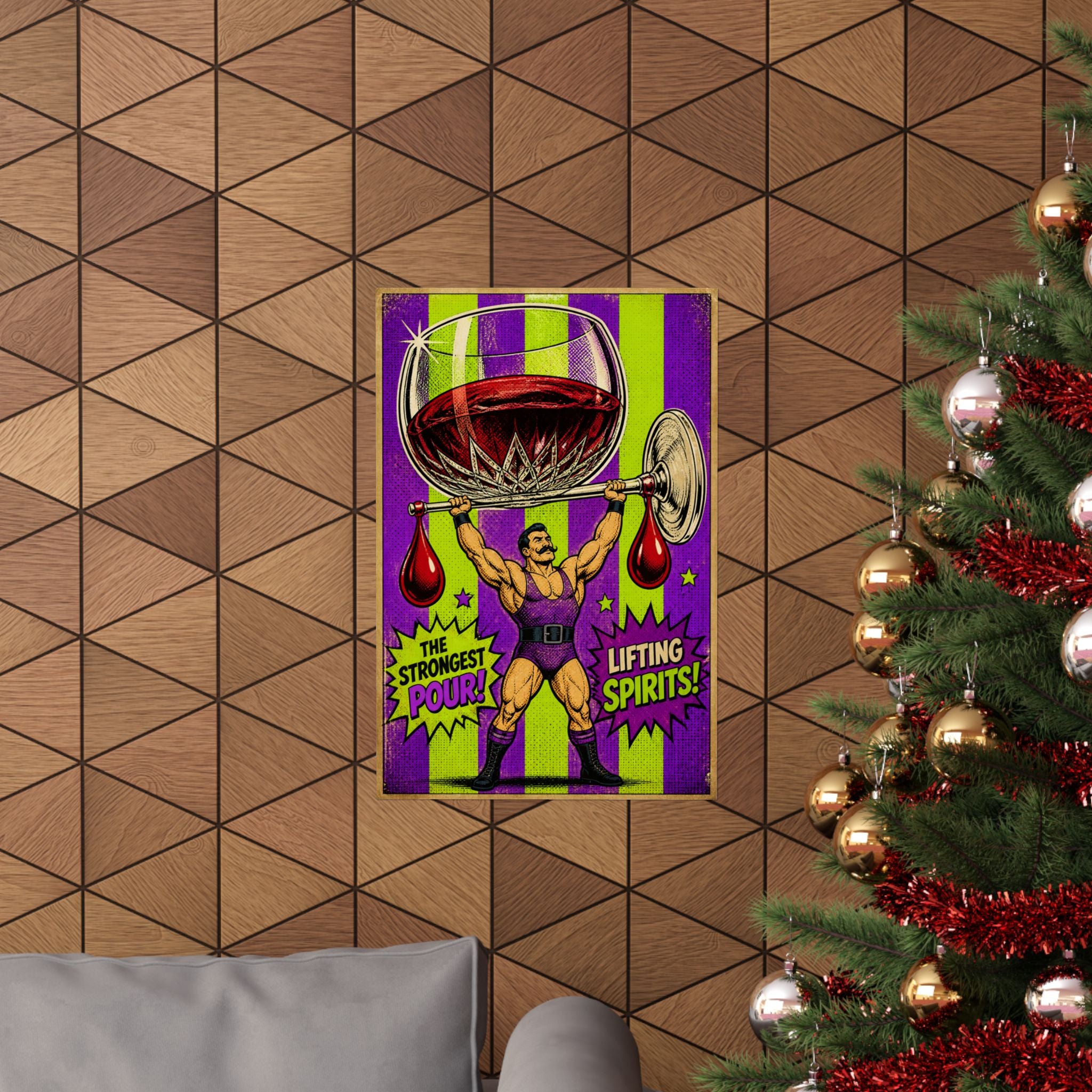 Wine Glass Strongman Wall Art Poster 24×36 Pop Art Restaurant Decor Maximalist Print