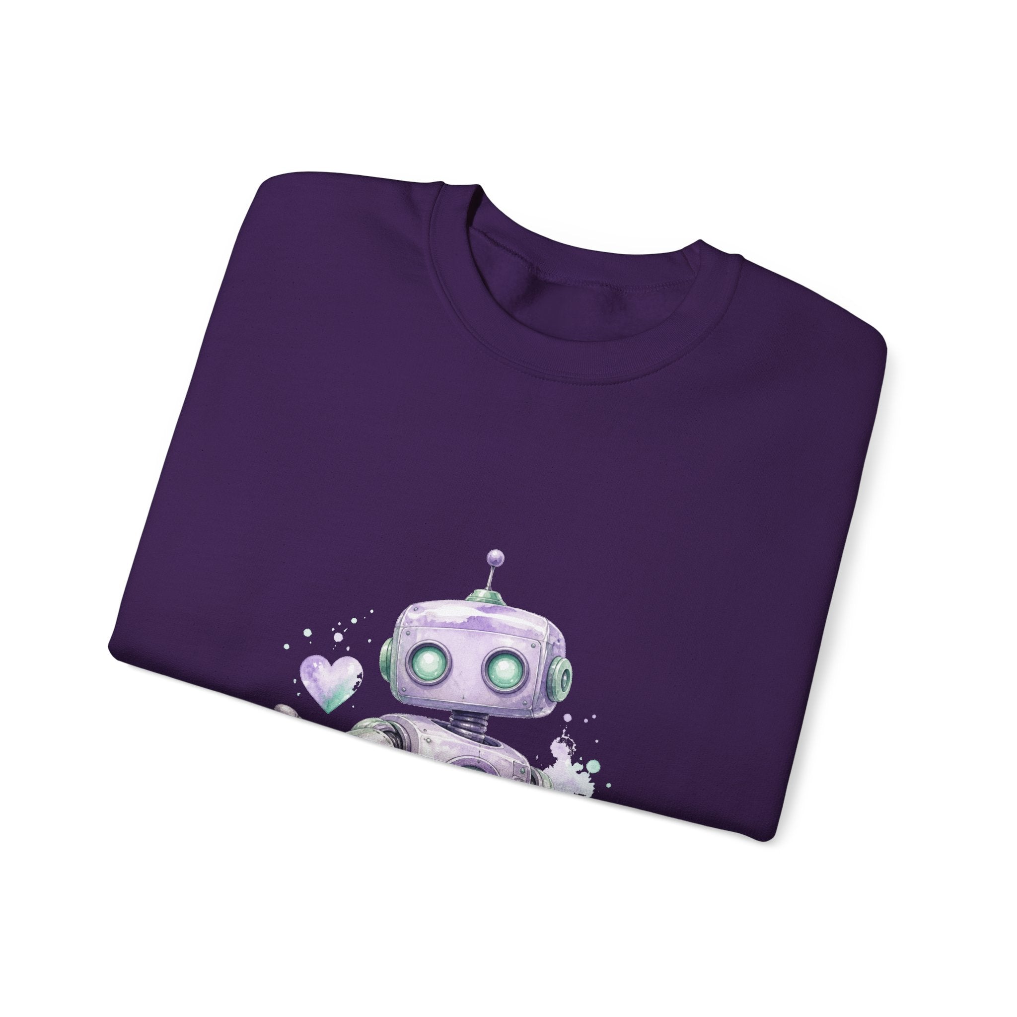 Matching Couple Sweatshirt - Robot & Heart Matching Couple Premium Fleece Sweatshirt Watercolor Art His Hers Birthday Gift - Design A